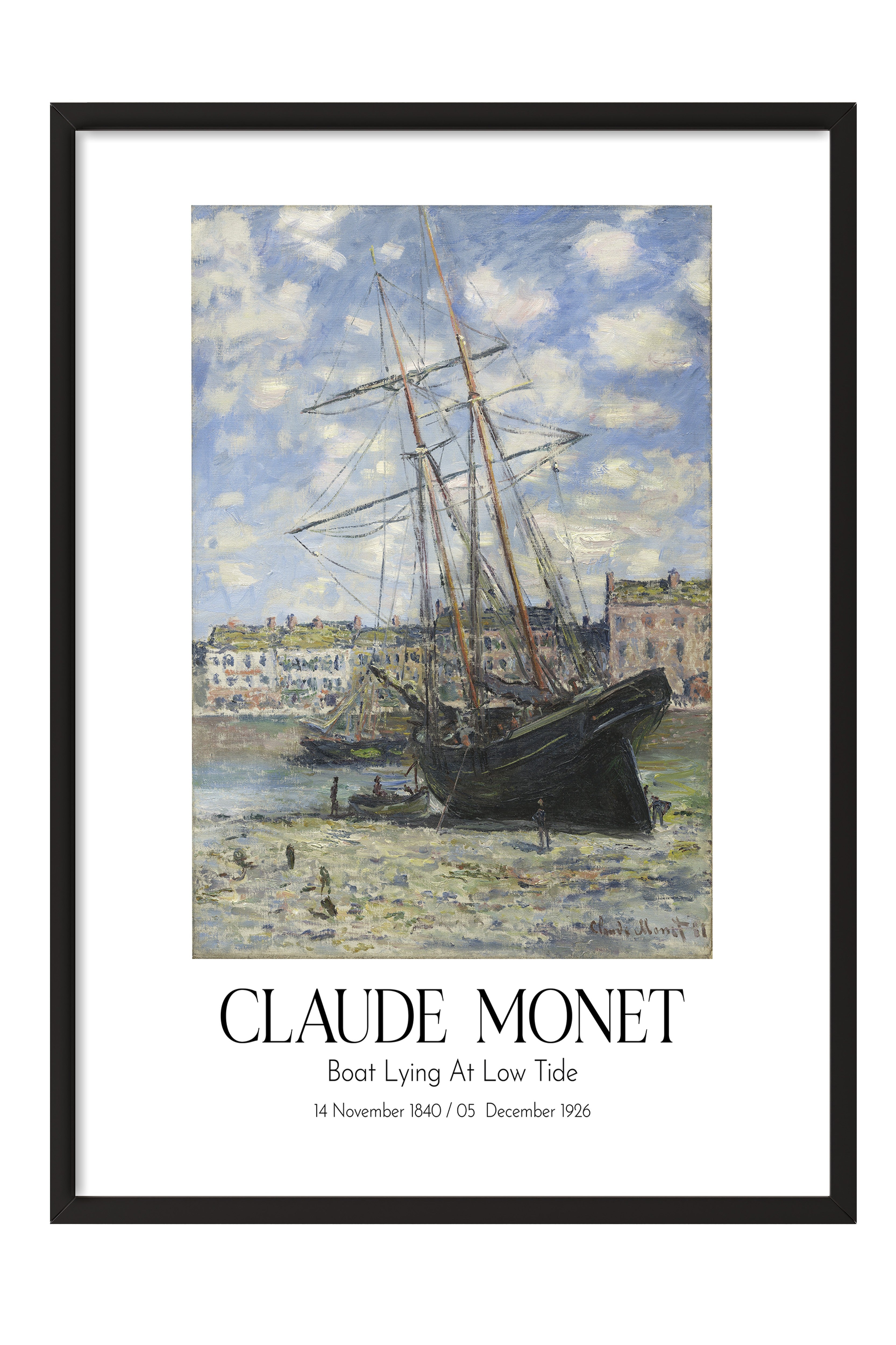 Claude Monet - Boat Lying At Low Tide, Siyah Çerçeveli Tablo, Sanat Serisi NO:110299