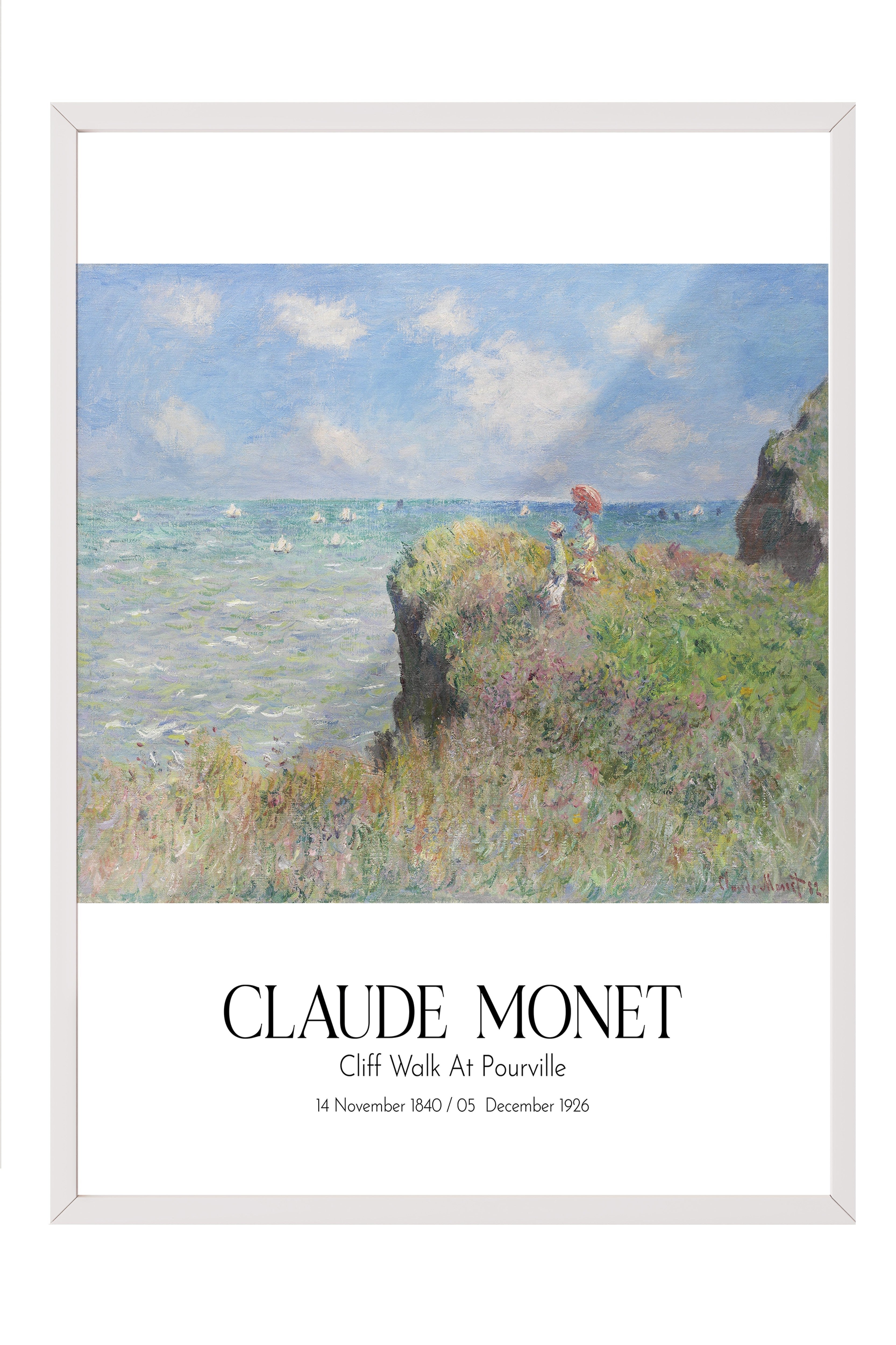 Claude Monet - Cliff Walk At Pourville, Beyaz Çerçeveli Tablo, Sanat Serisi NO:110307