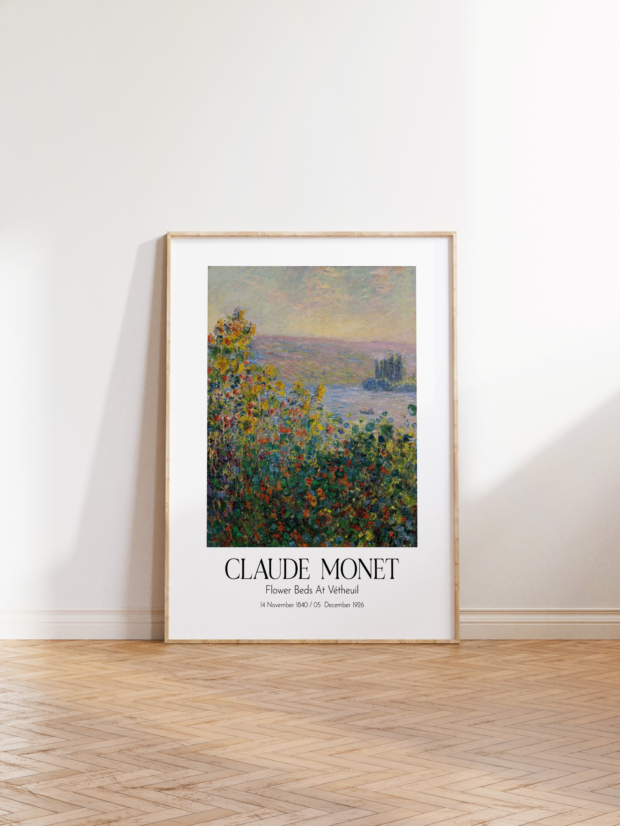 Claude Monet - Flower Beds At Vétheuil, Ahşap Çerçeveli Tablo, Sanat Serisi NO:110309