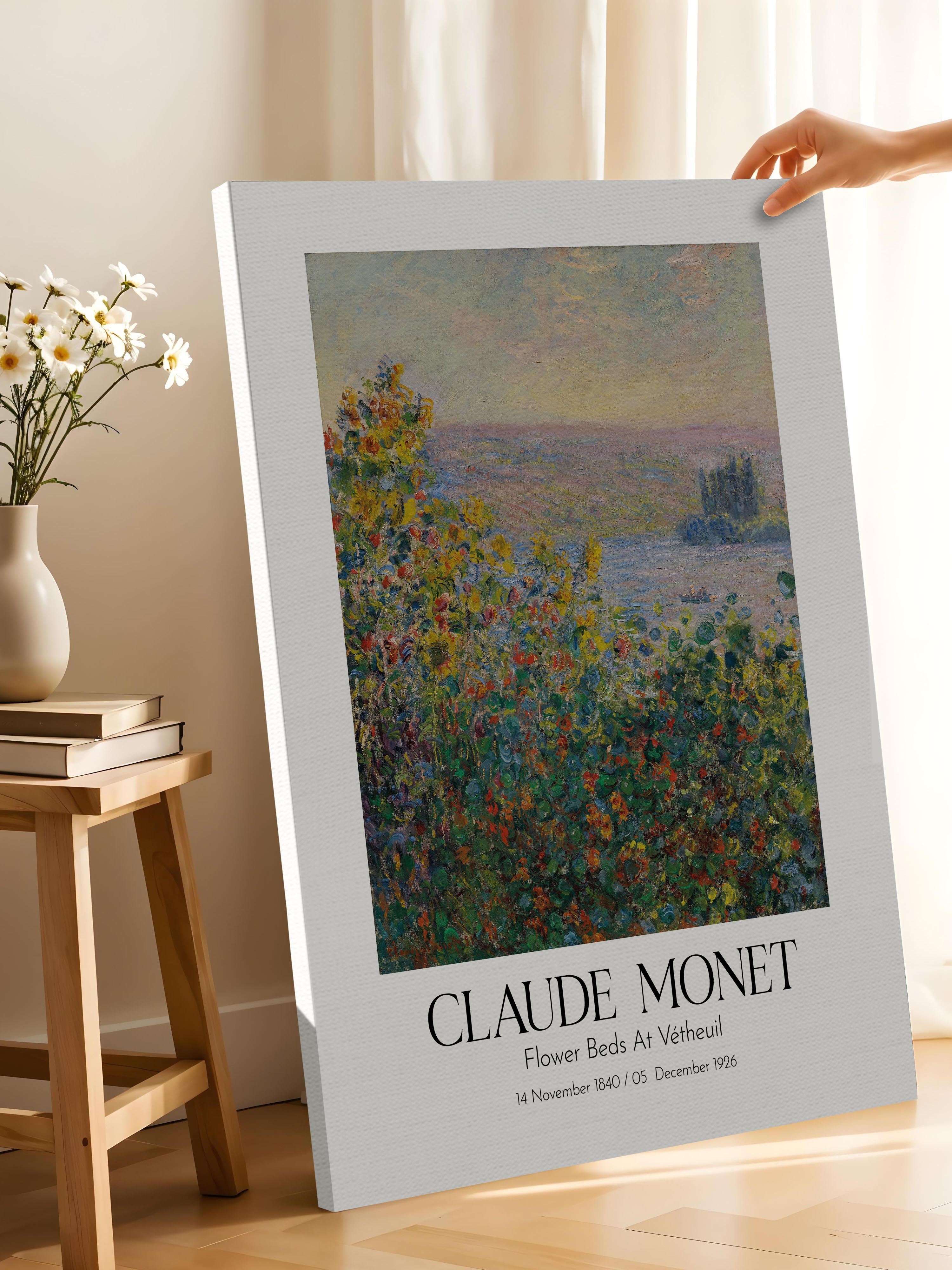 Claude Monet - Flower Beds At Vétheuil, Kanvas Tablo, Sanat Serisi NO:110309