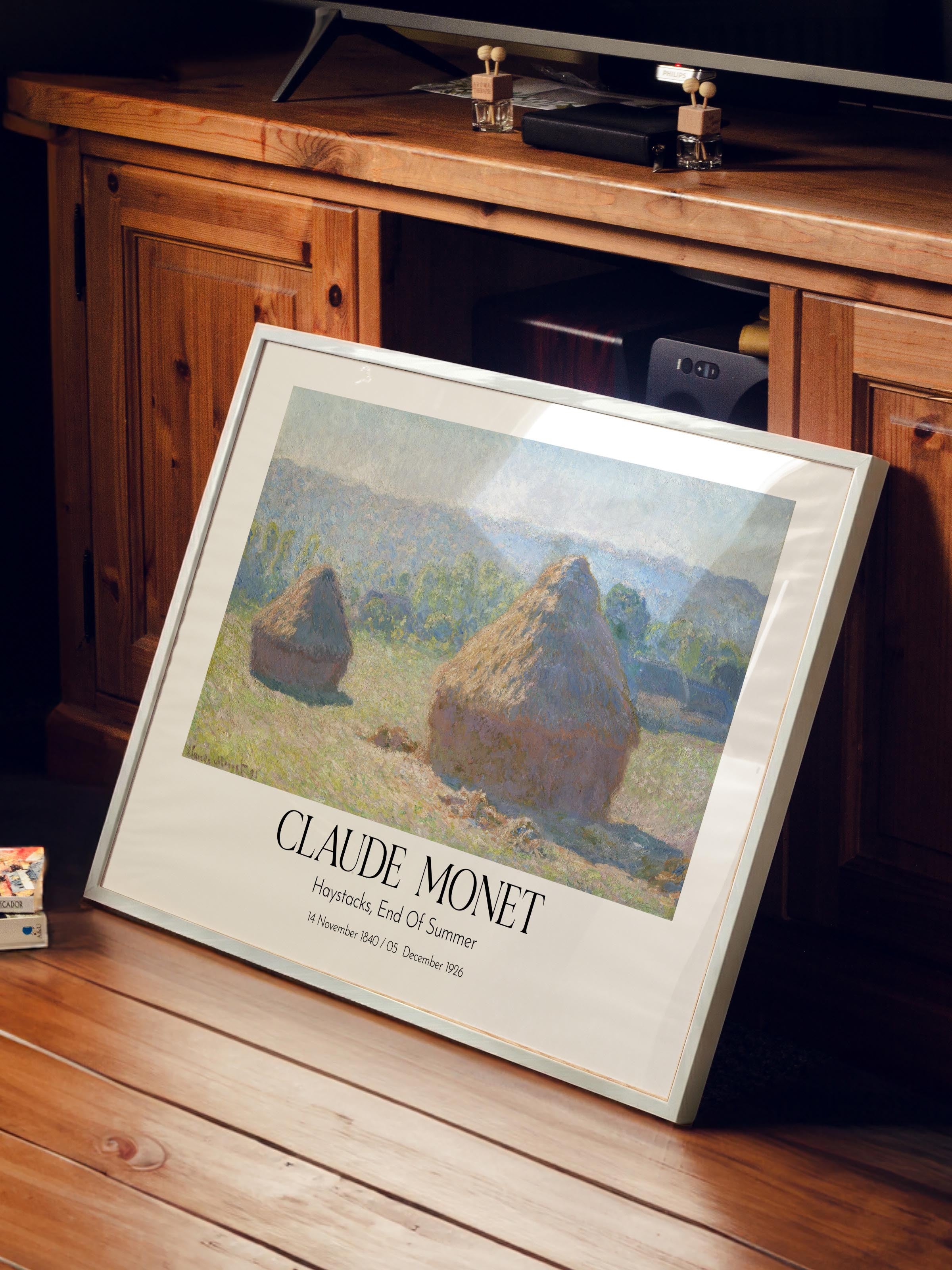Claude Monet - Haystacks, End Of Summer, Beyaz Çerçeveli Tablo, Sanat Serisi NO:110335