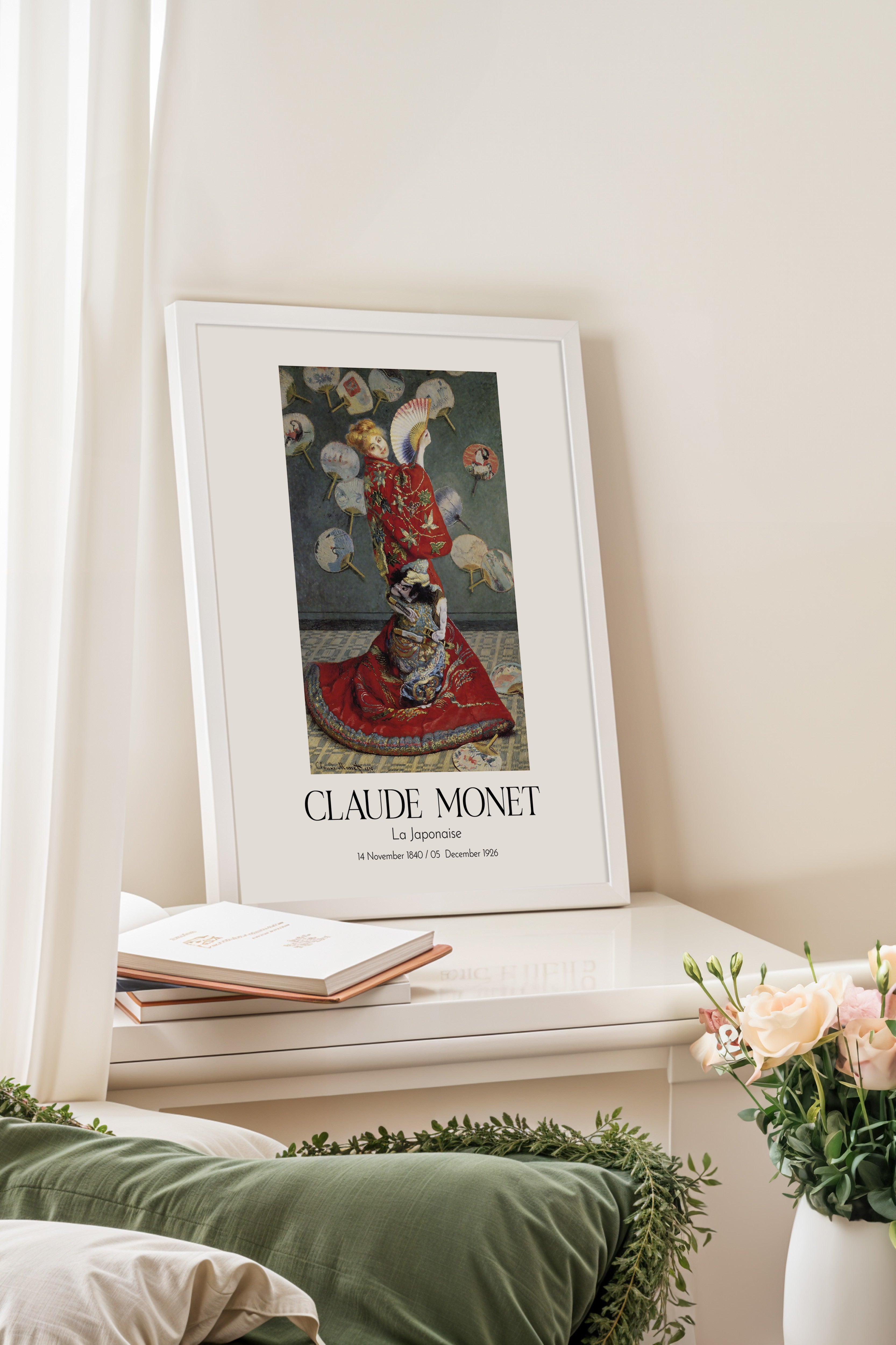 Claude Monet - La Japonaise, Beyaz Çerçeveli Tablo, Sanat Serisi NO:110311