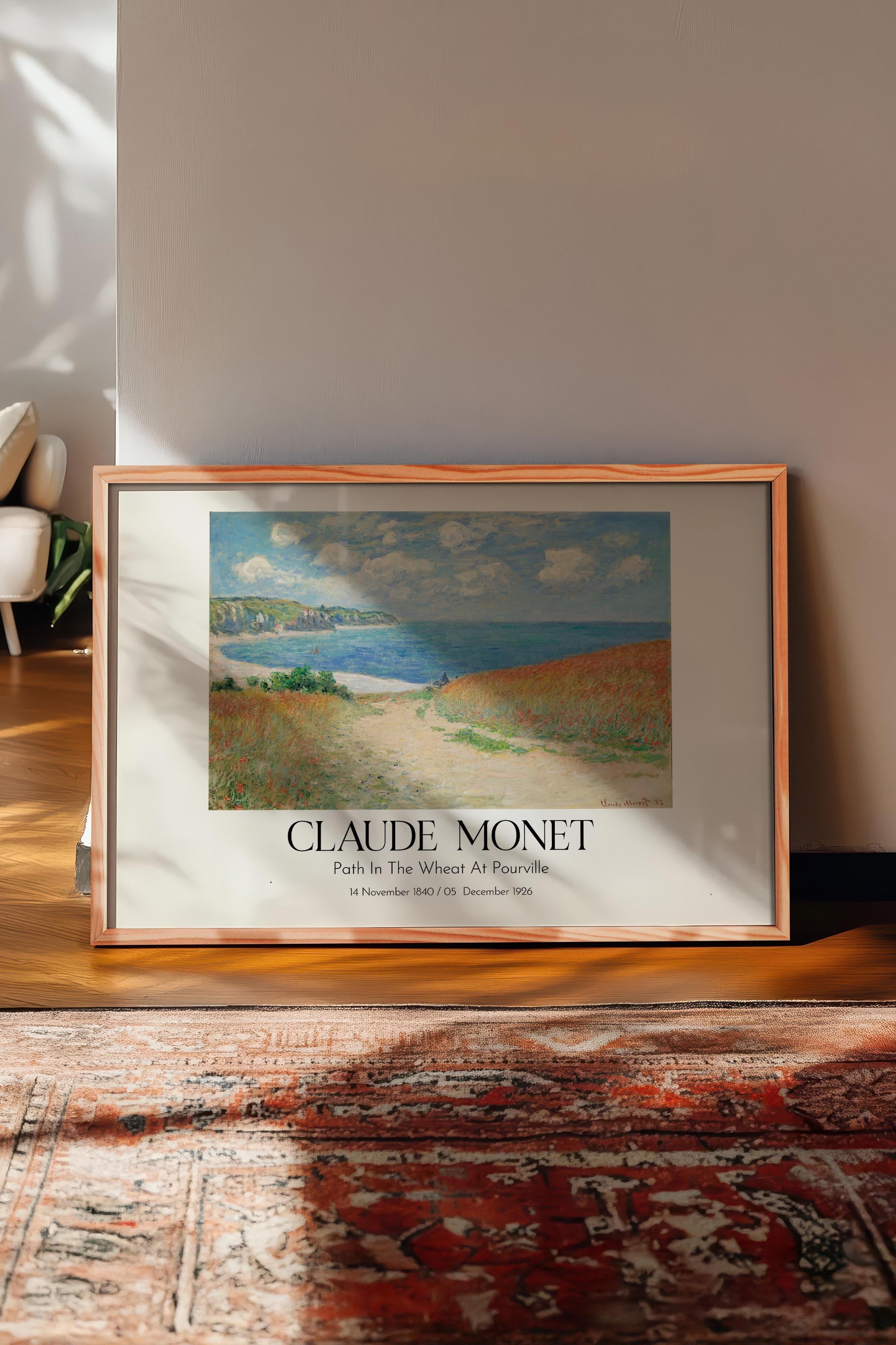 Claude Monet - Path In The Wheat At Pourville, Ahşap Çerçeveli Tablo, Sanat Serisi NO:110319