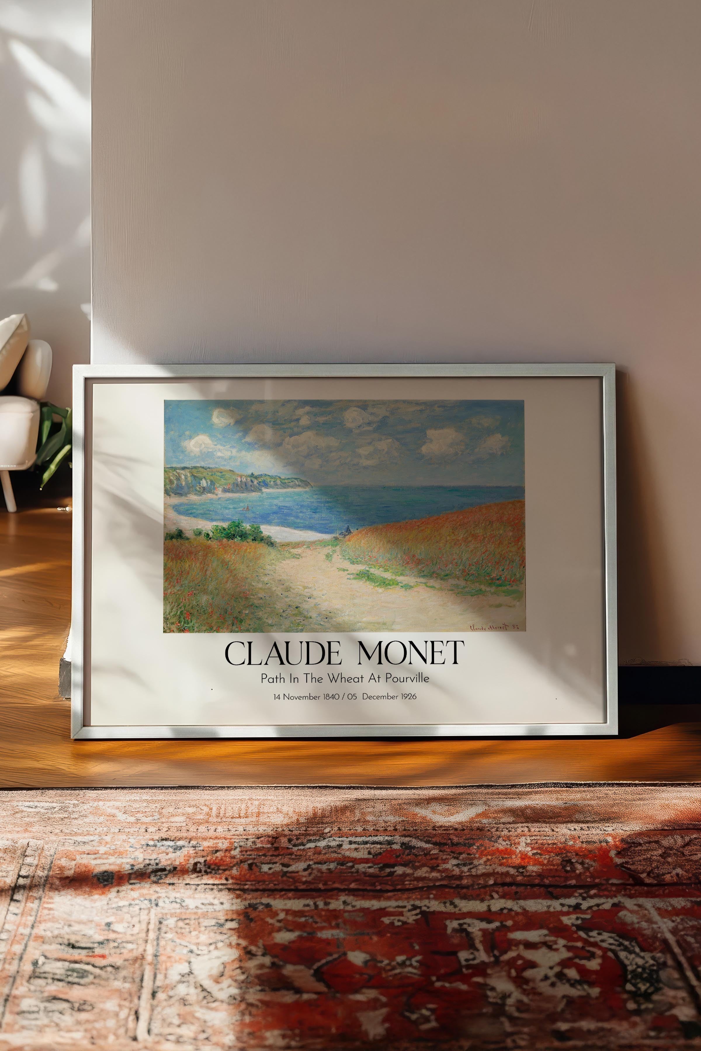 Claude Monet - Path In The Wheat At Pourville, Beyaz Çerçeveli Tablo, Sanat Serisi NO:110319