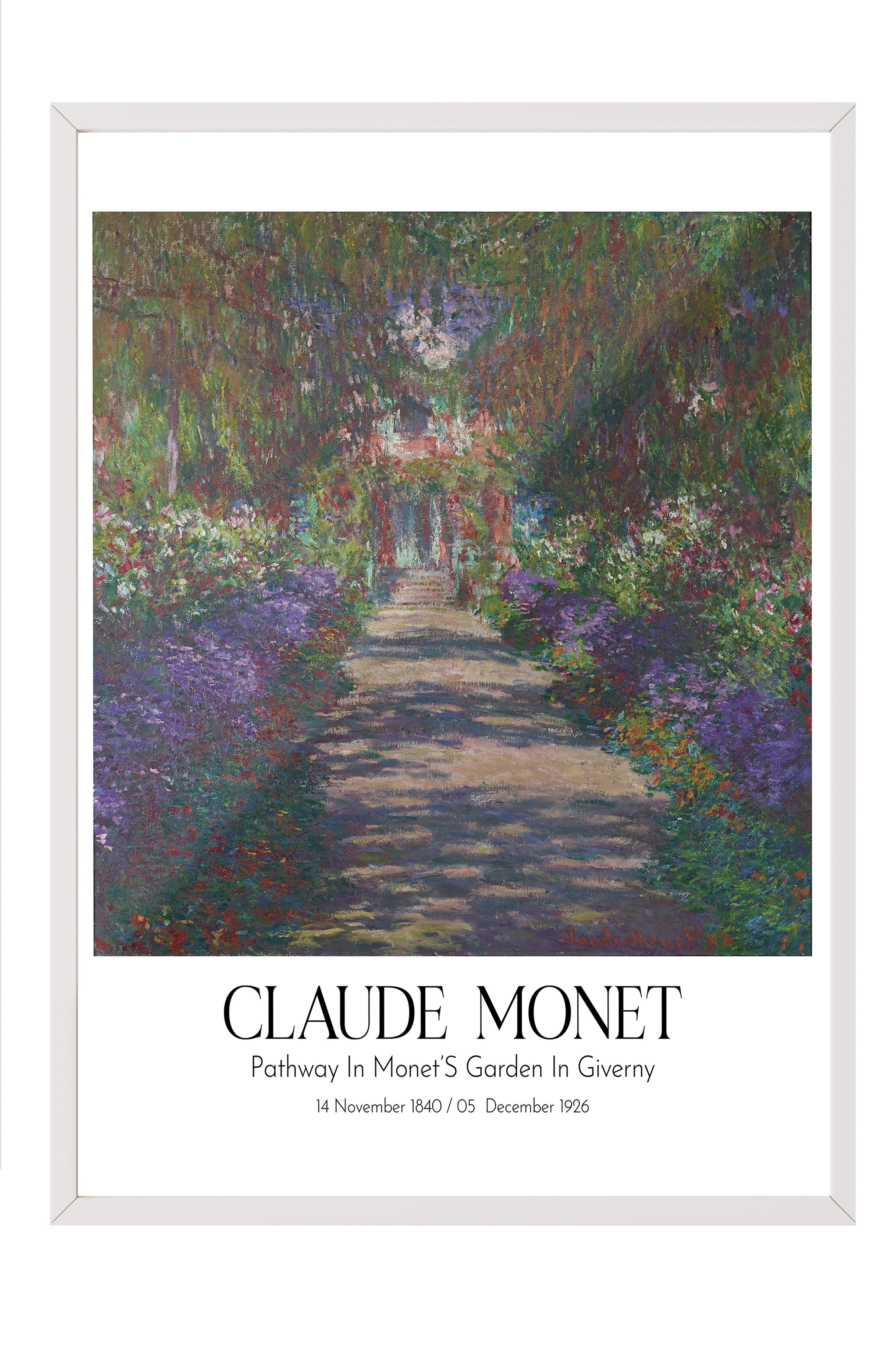 Claude Monet - Pathway In Monet'S Garden In Giverny, Beyaz Çerçeveli Tablo, Sanat Serisi NO:110300