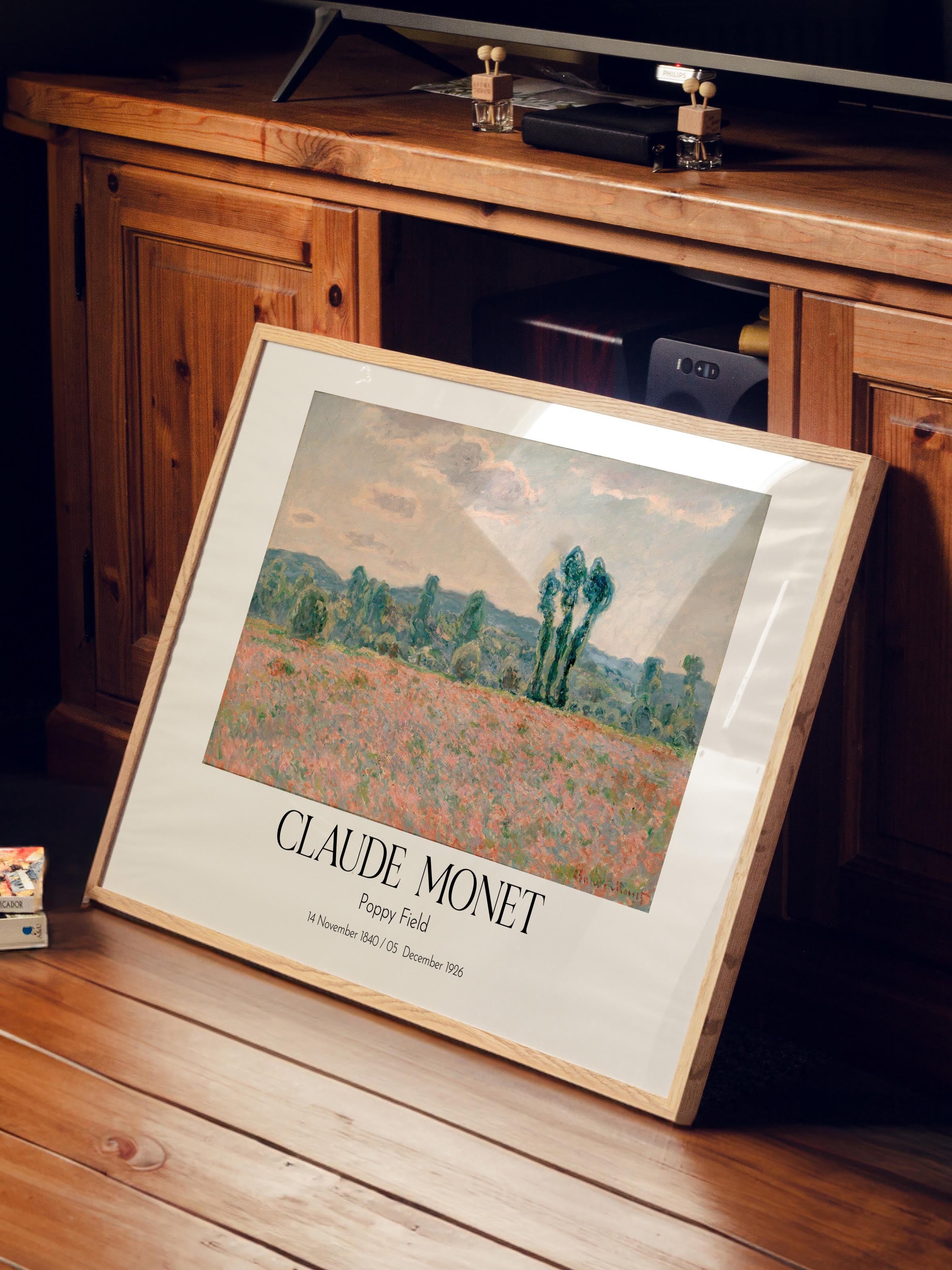 Claude Monet - Poppy Field, Ahşap Çerçeveli Tablo, Sanat Serisi NO:110320
