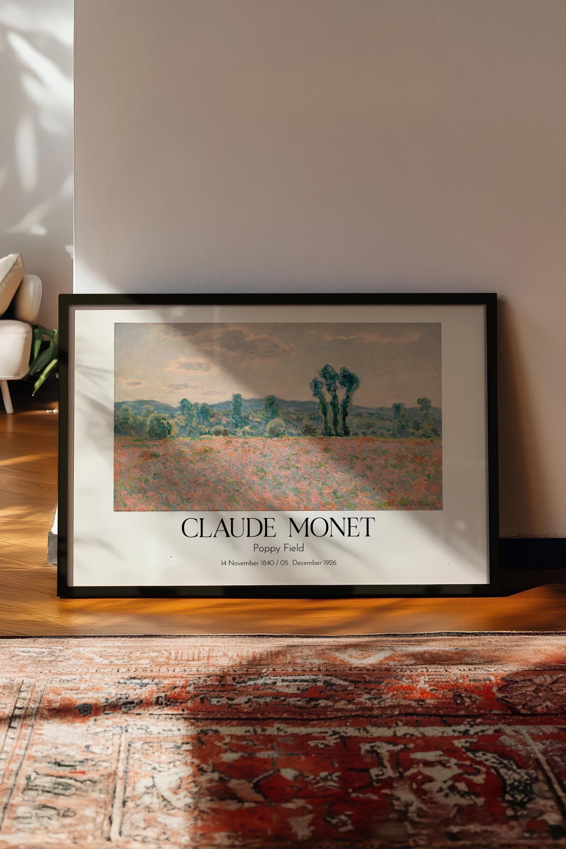 Claude Monet - Poppy Field, Siyah Çerçeveli Tablo, Sanat Serisi NO:110320