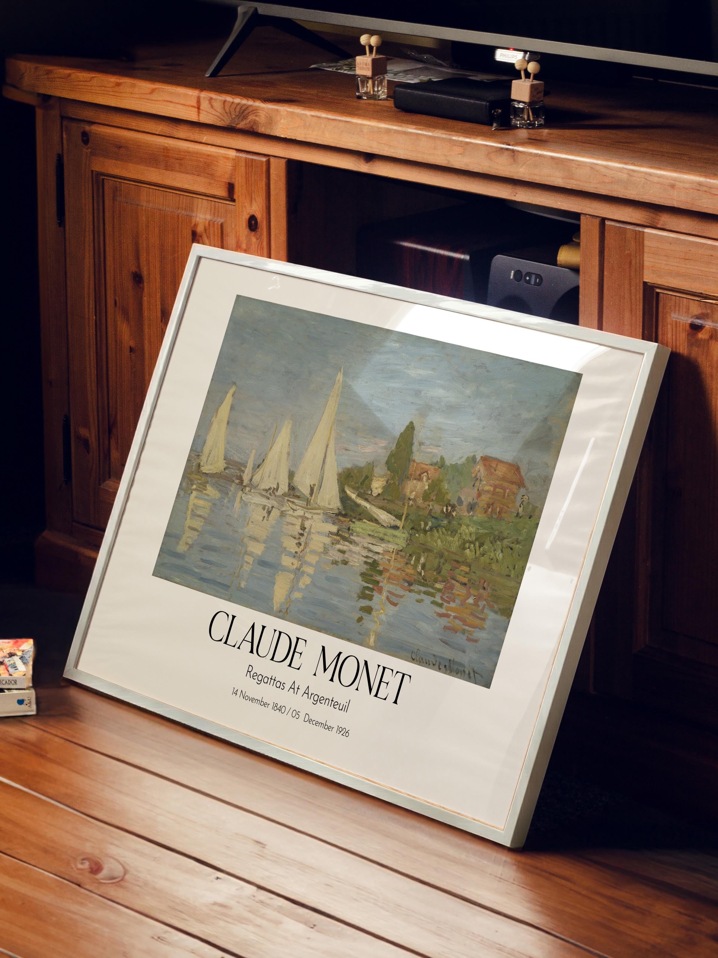 Claude Monet - Regattas At Argenteuil, Beyaz Çerçeveli Tablo, Sanat Serisi NO:110322