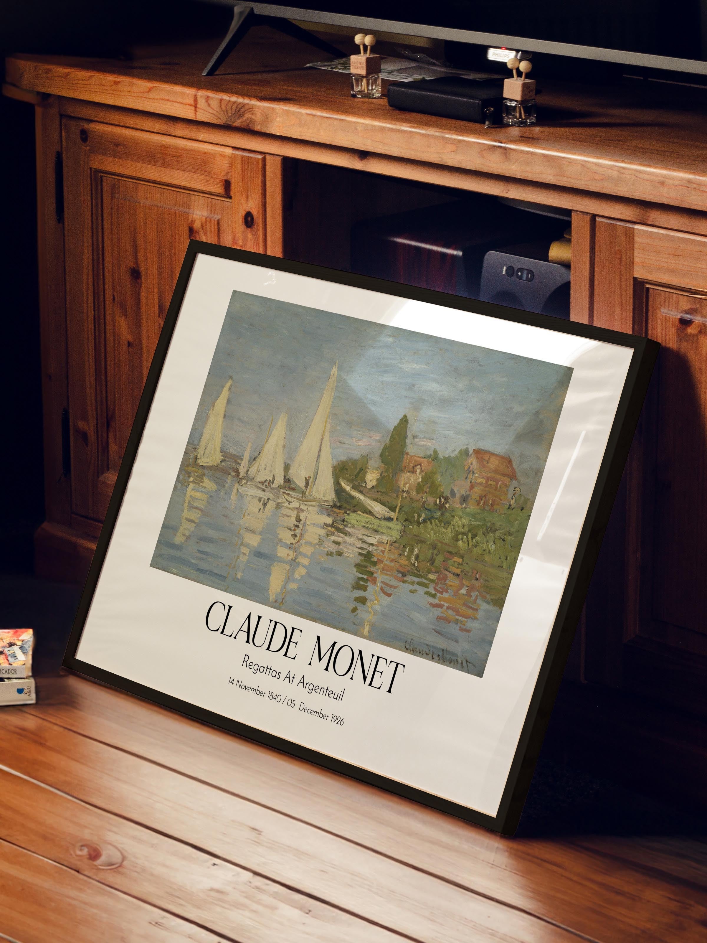 Claude Monet - Regattas At Argenteuil, Siyah Çerçeveli Tablo, Sanat Serisi NO:110322