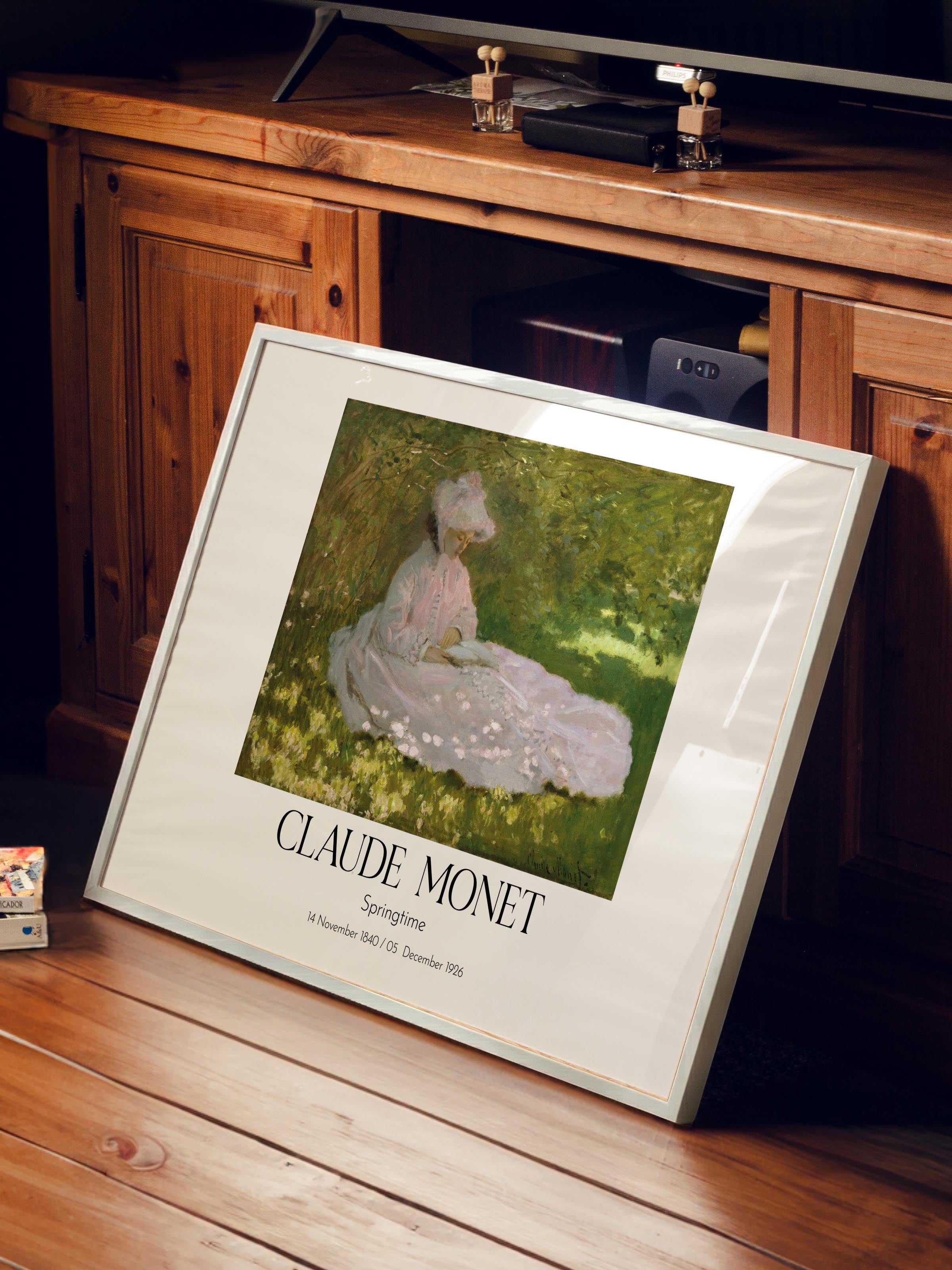 Claude Monet - Springtime, Beyaz Çerçeveli Tablo, Sanat Serisi NO:110324