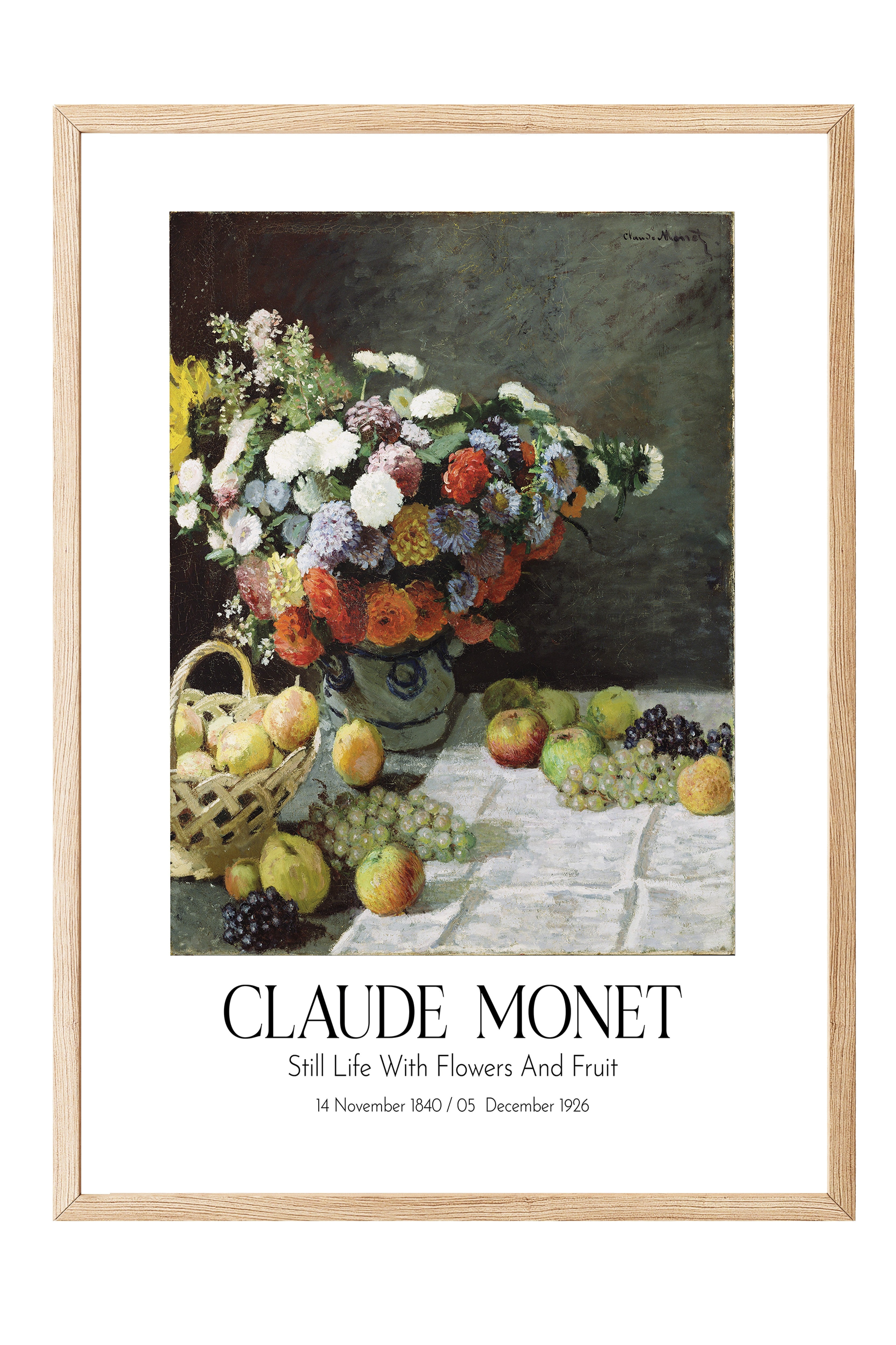 Claude Monet - Still Life With Flowers And Fruit, Ahşap Çerçeveli Tablo, Sanat Serisi NO:110308