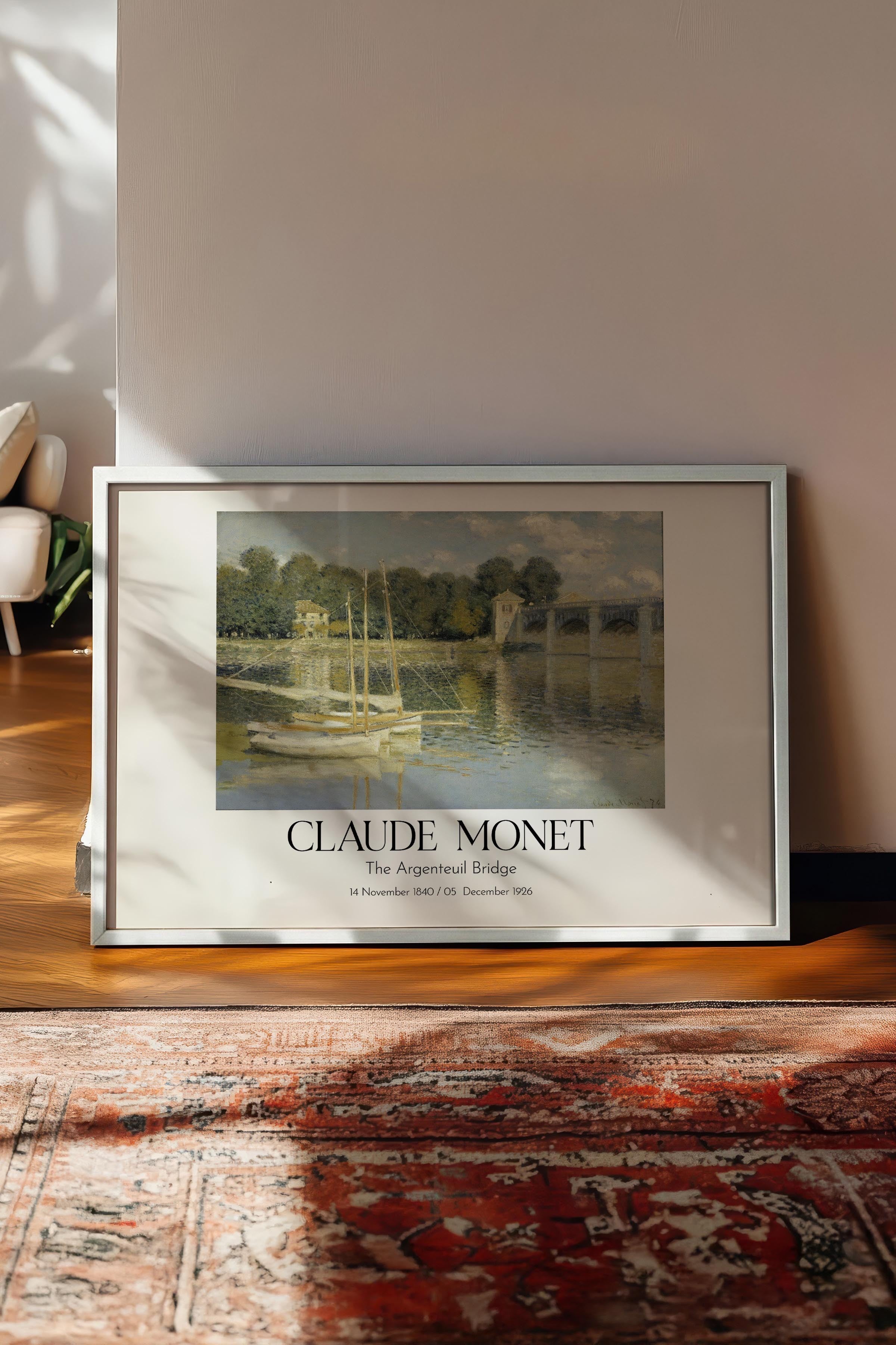 Claude Monet - The Argenteuil Bridge, Beyaz Çerçeveli Tablo, Sanat Serisi NO:110325