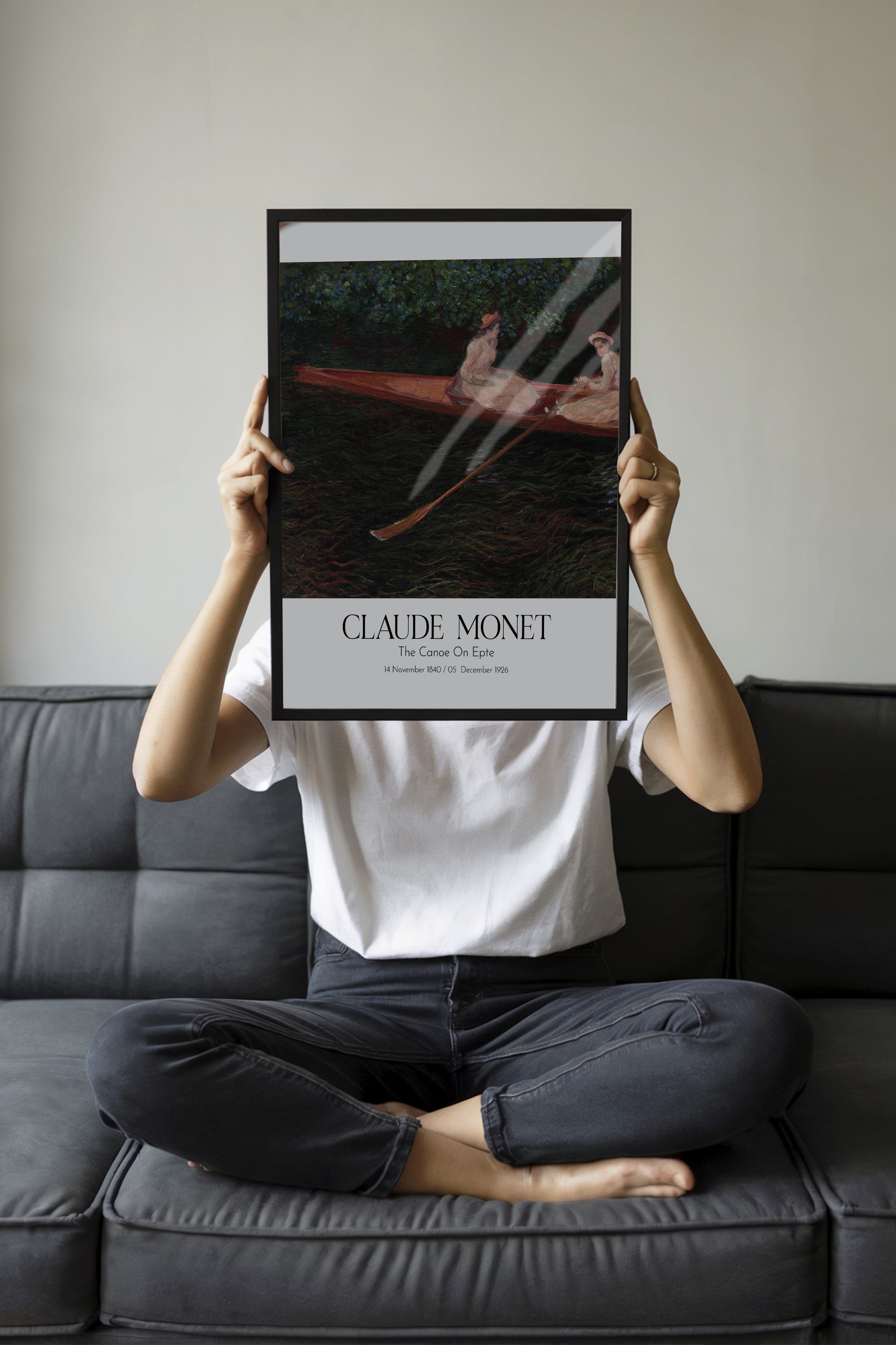 Claude Monet - The Canoe On Epte, Siyah Çerçeveli Tablo, Sanat Serisi NO:110303