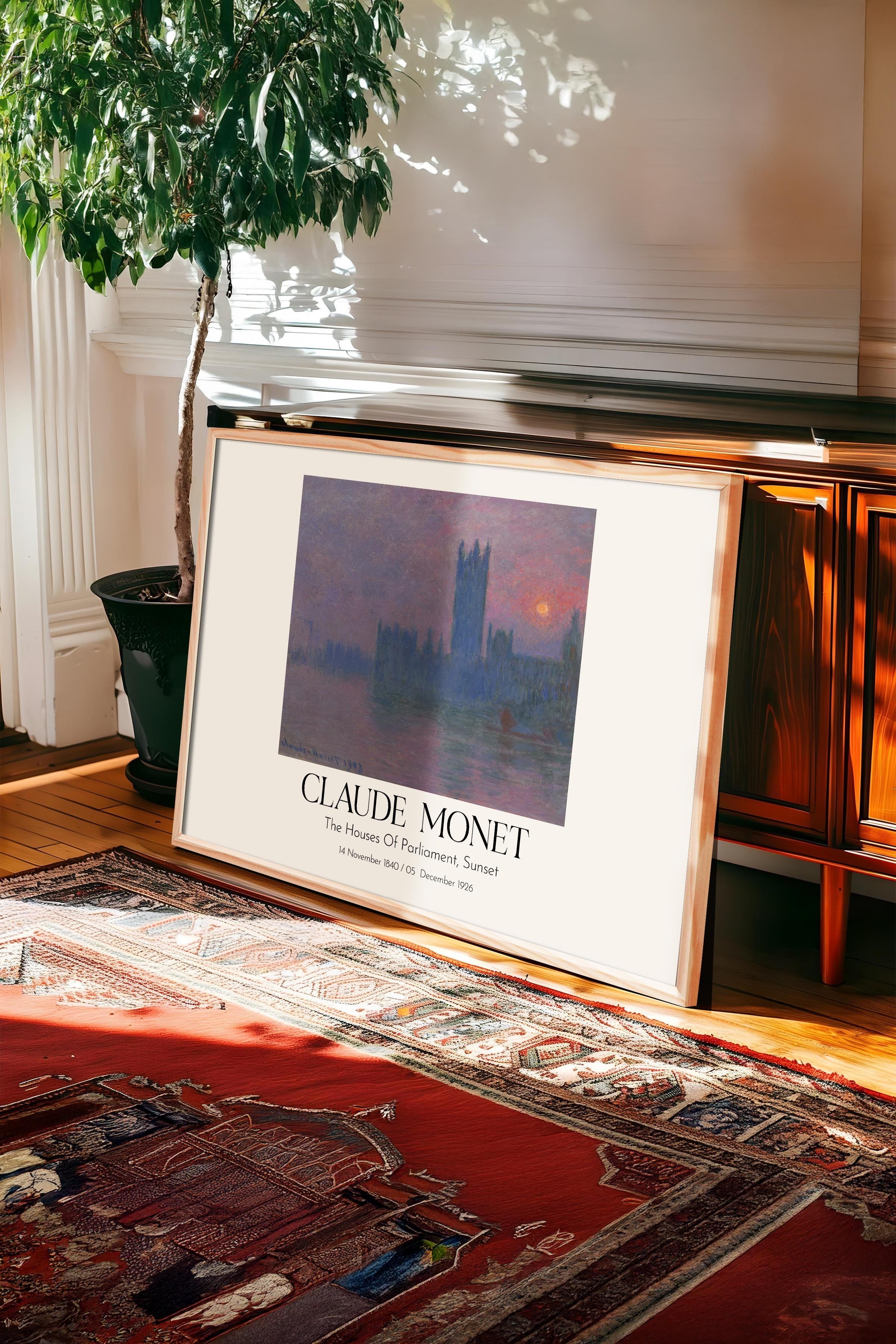 Claude Monet - The Houses Of Parliament, Sunset, Ahşap Çerçeveli Tablo, Sanat Serisi NO:110329