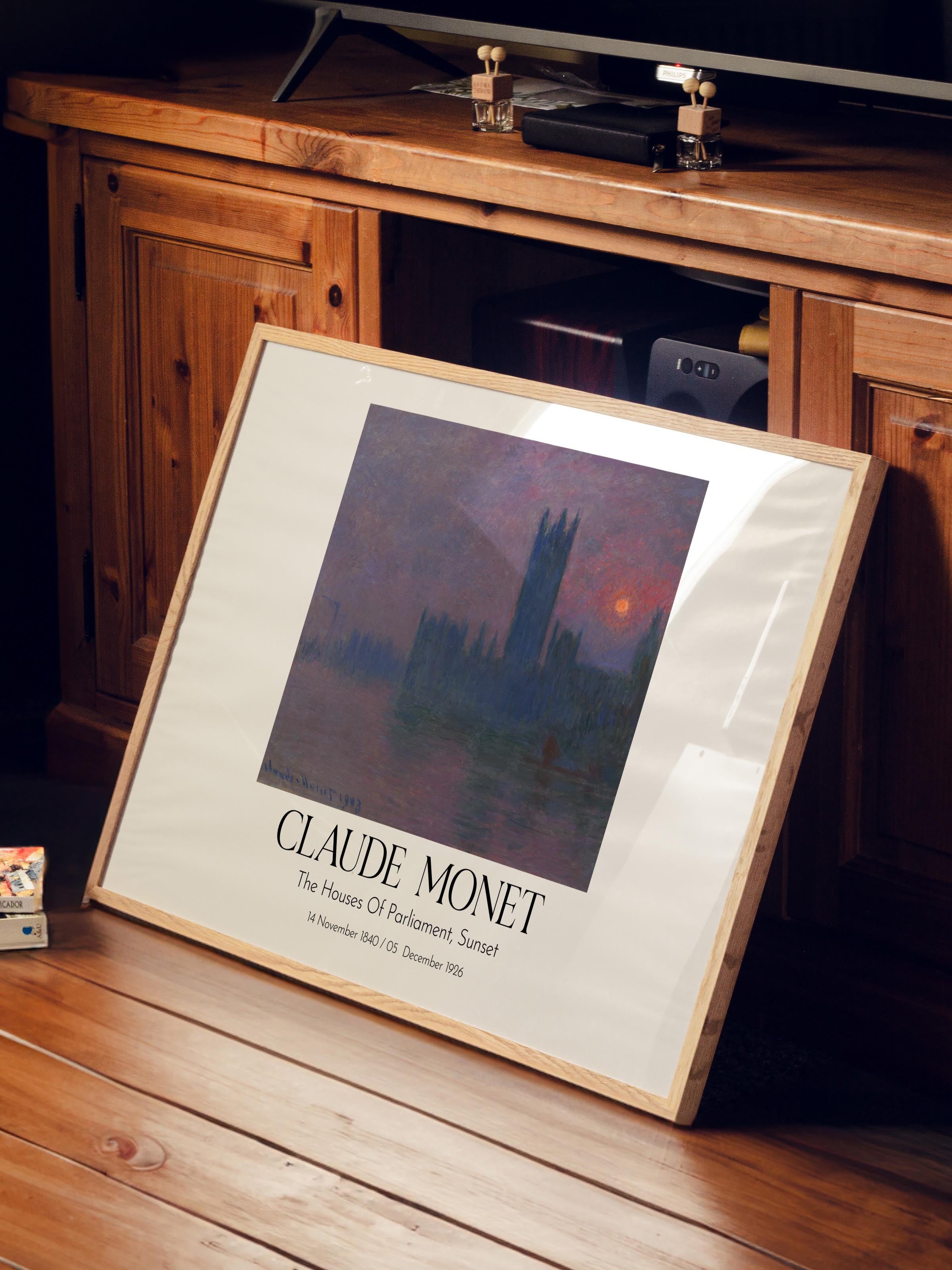Claude Monet - The Houses Of Parliament, Sunset, Ahşap Çerçeveli Tablo, Sanat Serisi NO:110329