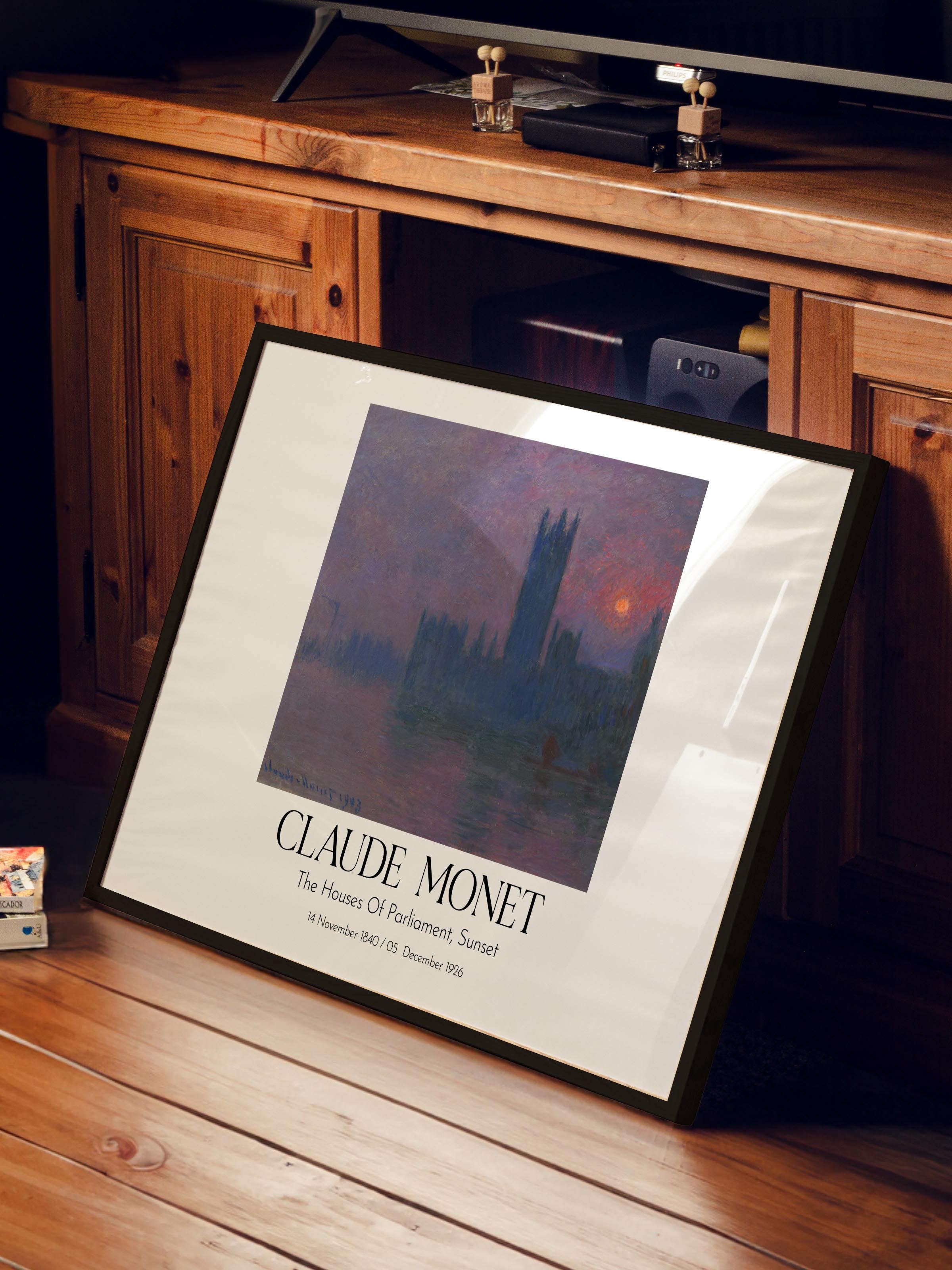 Claude Monet - The Houses Of Parliament, Sunset, Siyah Çerçeveli Tablo, Sanat Serisi NO:110329