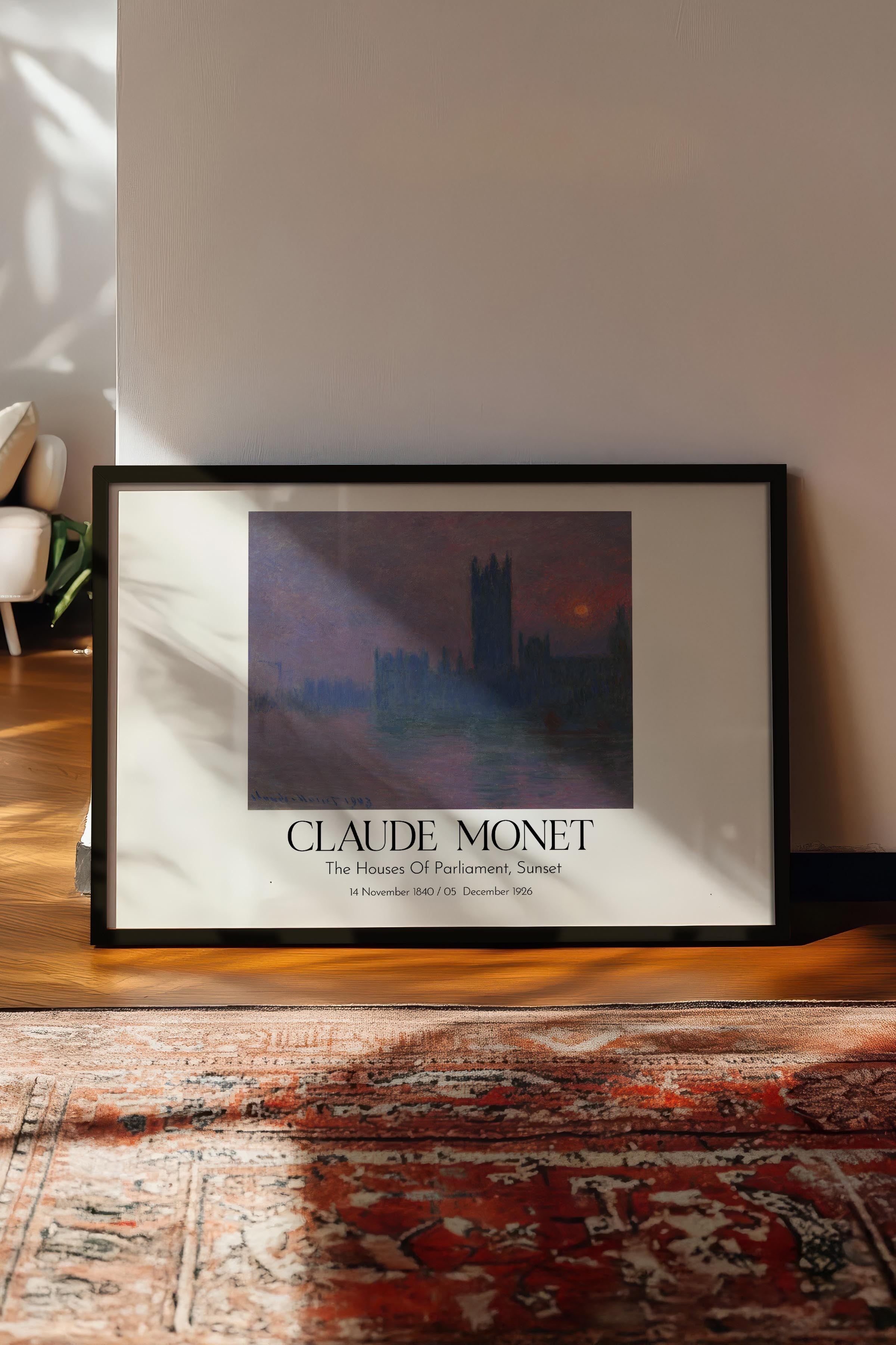 Claude Monet - The Houses Of Parliament, Sunset, Siyah Çerçeveli Tablo, Sanat Serisi NO:110329