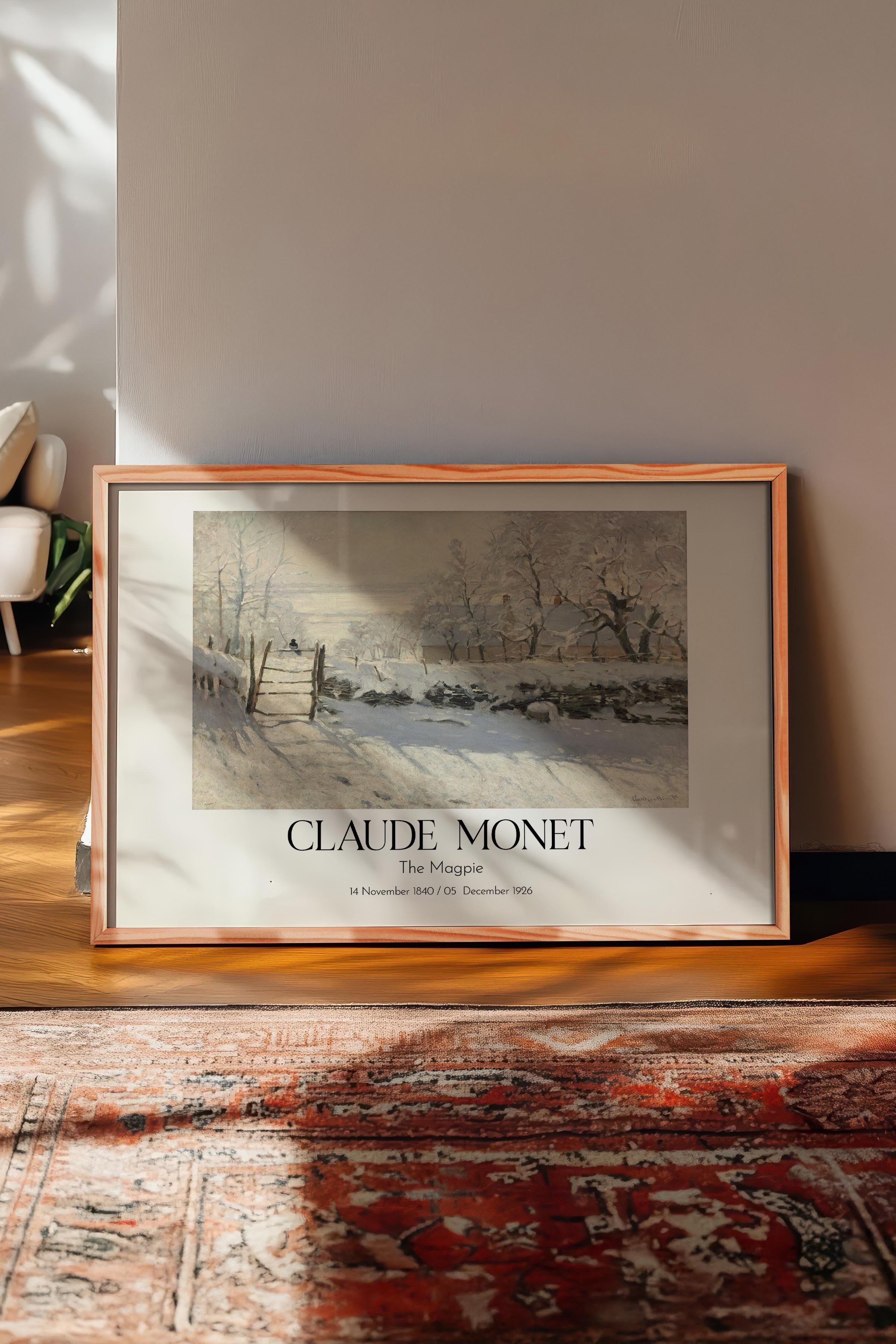 Claude Monet - The Magpie, Ahşap Çerçeveli Tablo, Sanat Serisi NO:110330