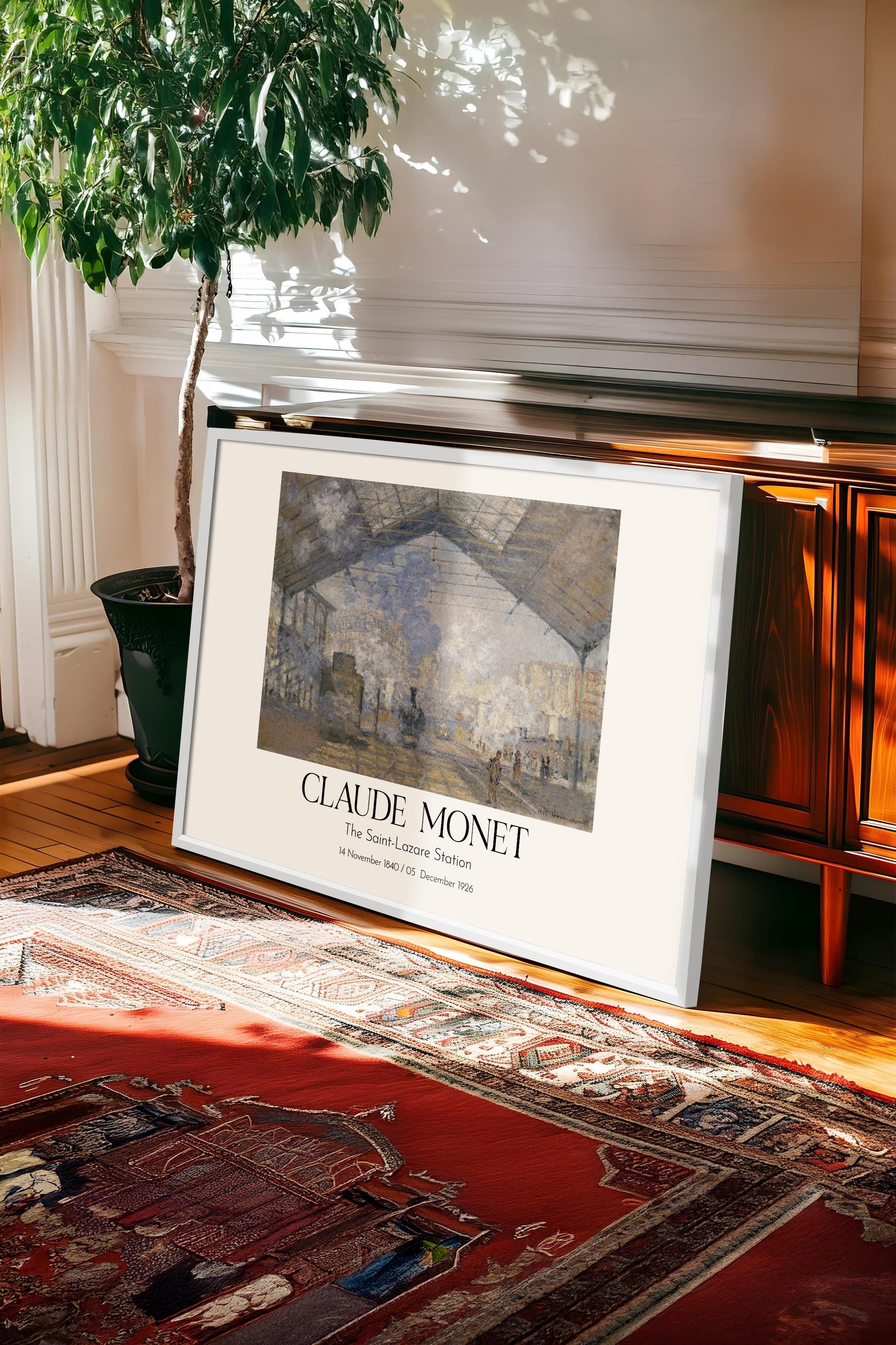 Claude Monet - The Saint-Lazare Station, Beyaz Çerçeveli Tablo, Sanat Serisi NO:110332