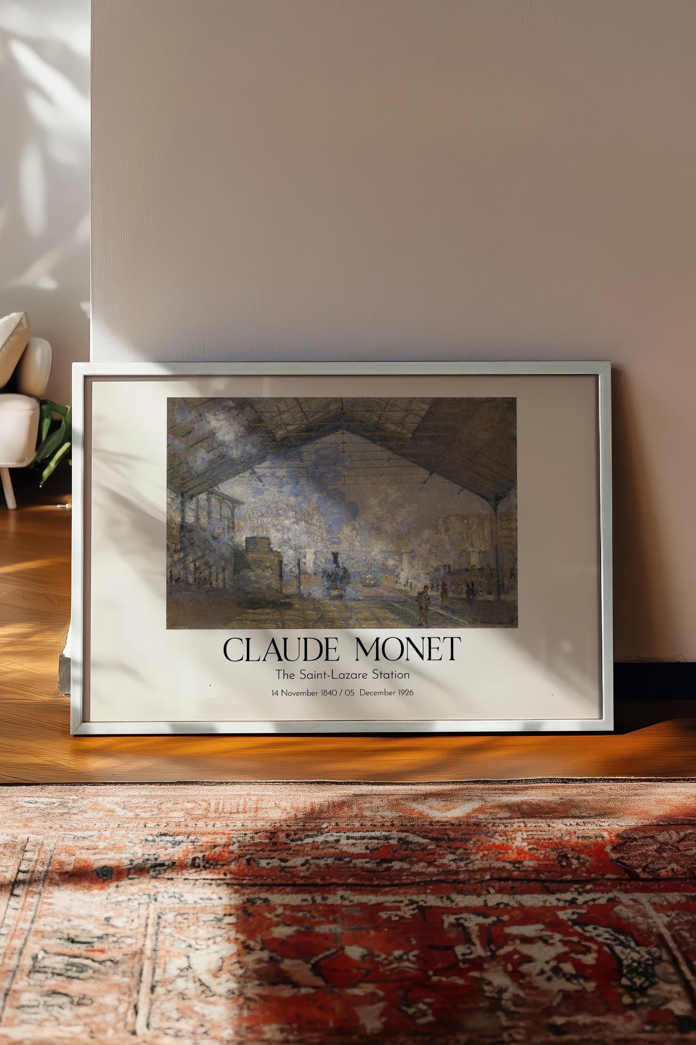 Claude Monet - The Saint-Lazare Station, Beyaz Çerçeveli Tablo, Sanat Serisi NO:110332
