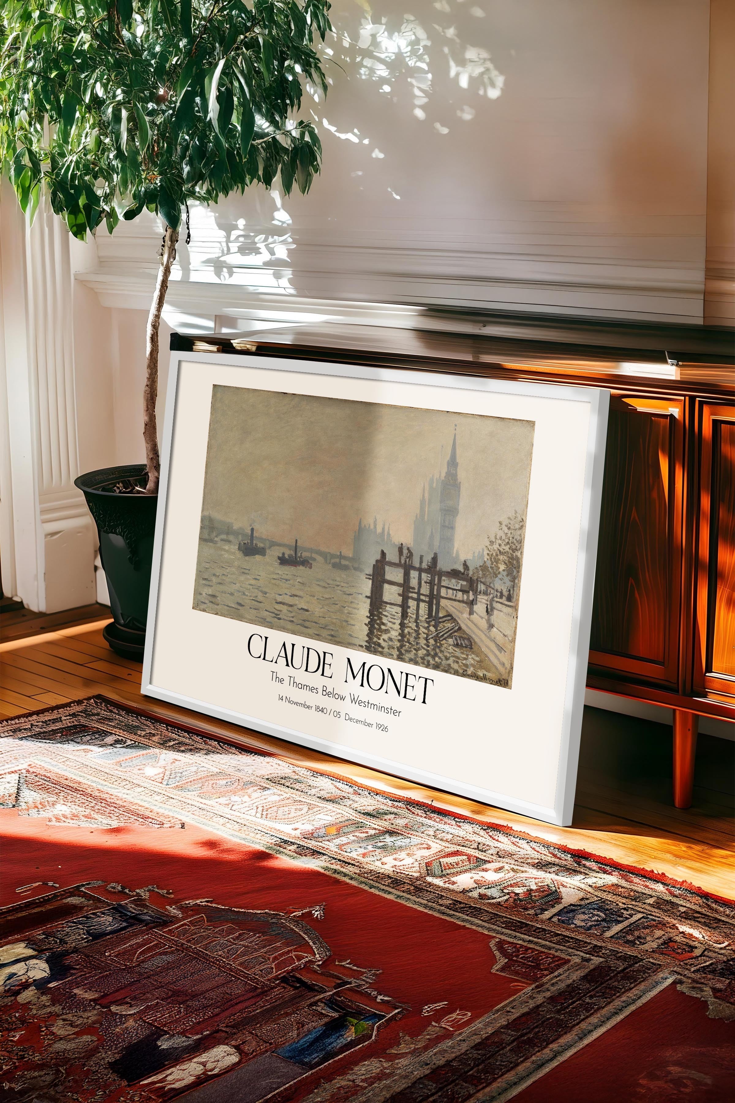 Claude Monet - The Thames Below Westminster, Beyaz Çerçeveli Tablo, Sanat Serisi NO:110313