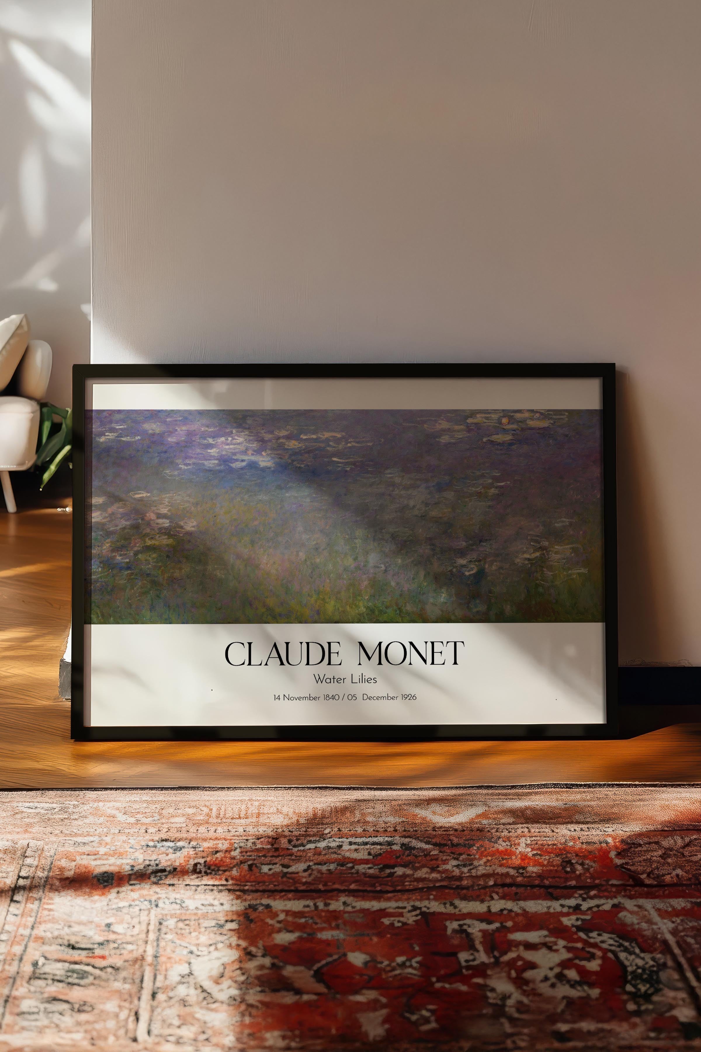 Claude Monet - Water Lilies, Siyah Çerçeveli Tablo, Sanat Serisi NO:110314