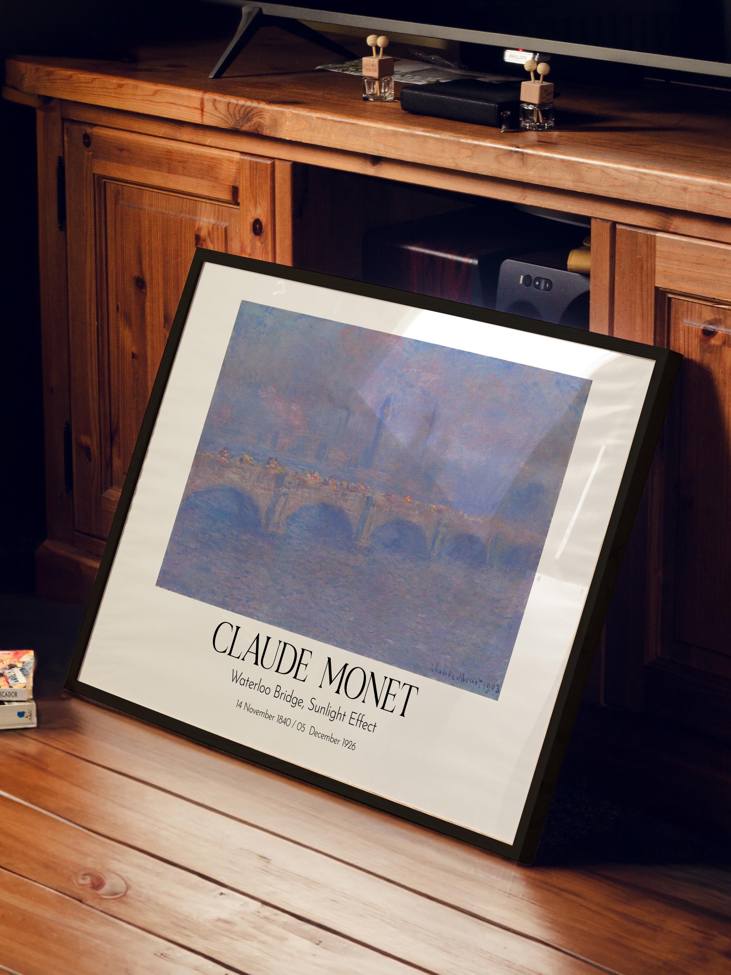 Claude Monet - Waterloo Bridge, Sunlight Effect, Siyah Çerçeveli Tablo, Sanat Serisi NO:110315