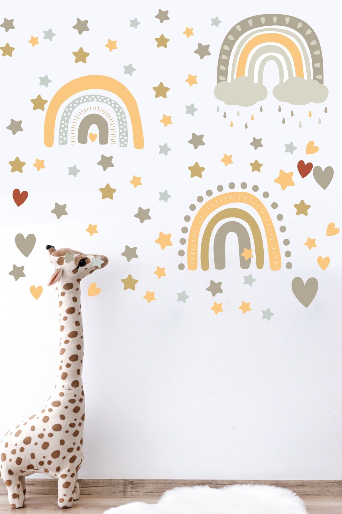 Çocuk Bebek Odası Sticker Seti, Boho Gökkuşağı Duvar Dekoru, Çocuk ve Bebek Odası Duvar Stickerı