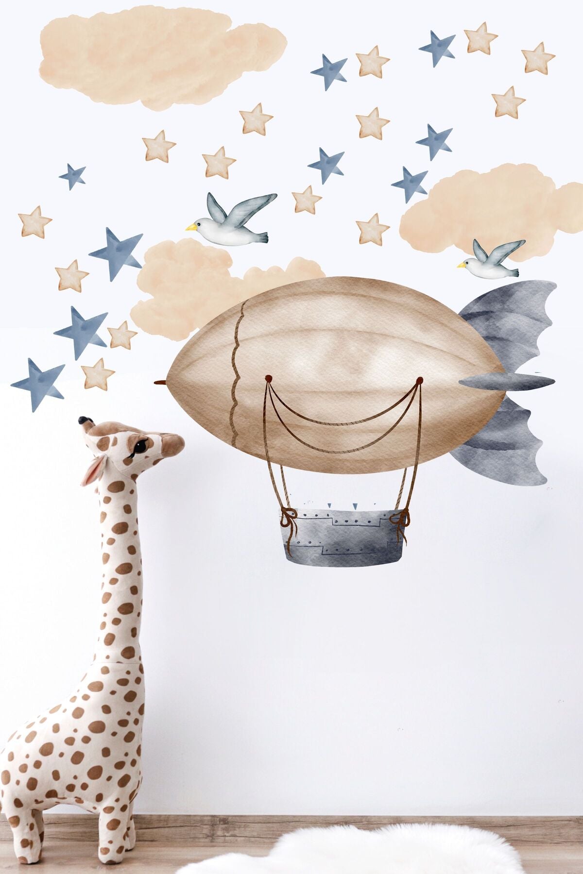 Çocuk Bebek Odası Sticker Seti, Uçan Balonlar ve Gökyüzü Temalı, Boho ve Soft Duvar Stickerı