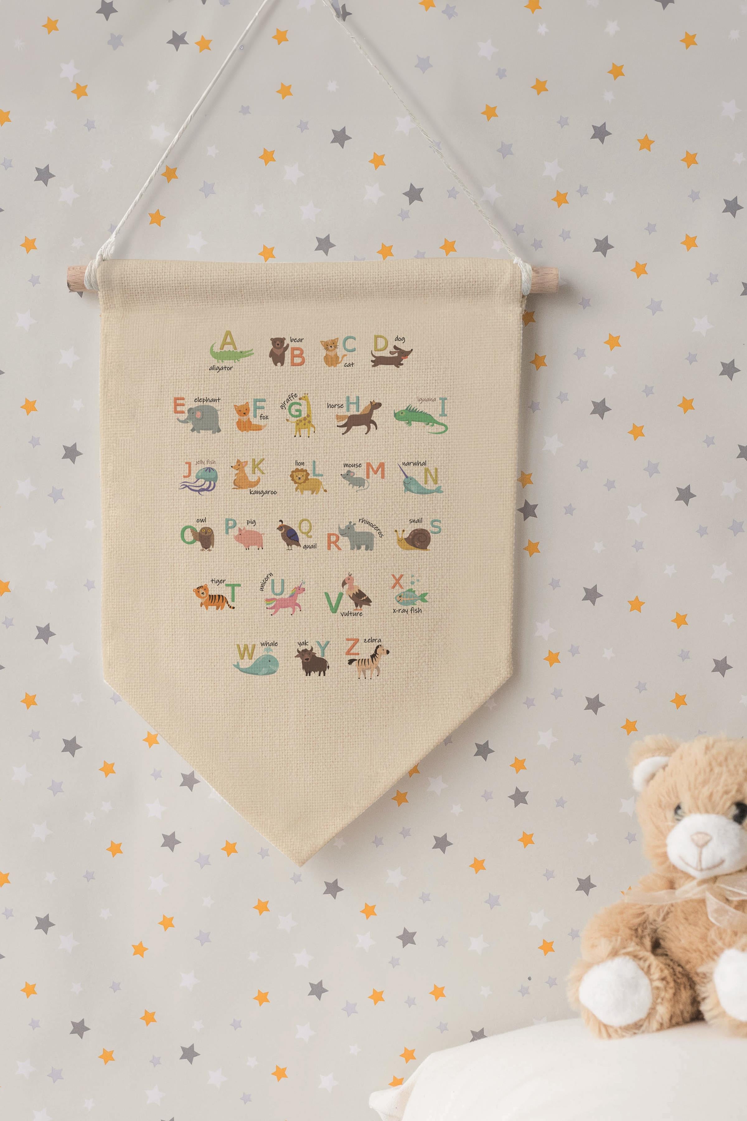 Çocuk Odası Dekor, Duvar Süsü, Ahşap Bebek Odası Dekor, Canvas Flama, Alfabe Pastel Renkli