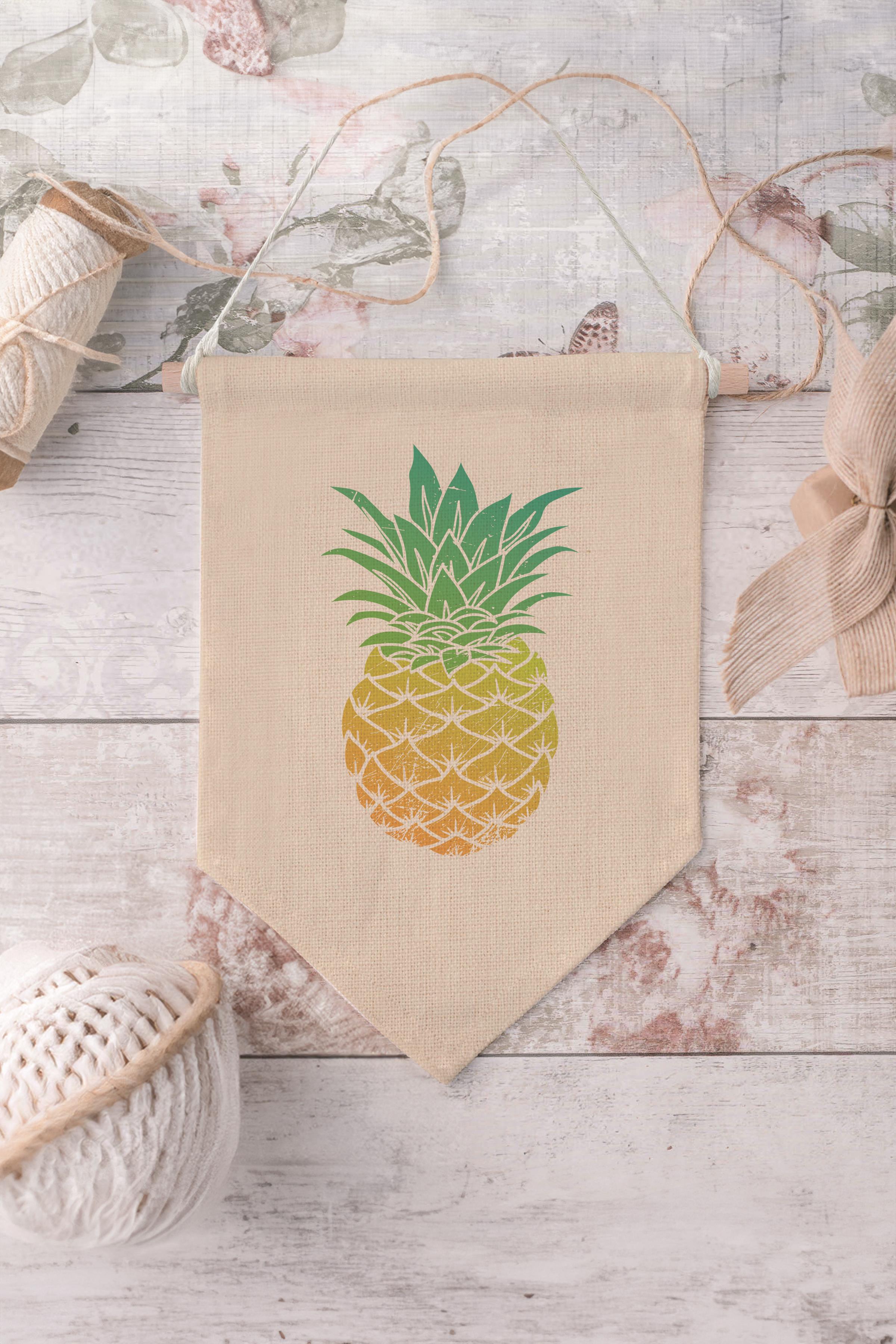 Çocuk Odası Dekor, Duvar Süsü, Ahşap Bebek Odası Dekor, Canvas Flama, Ananas - Sarı Yeşil