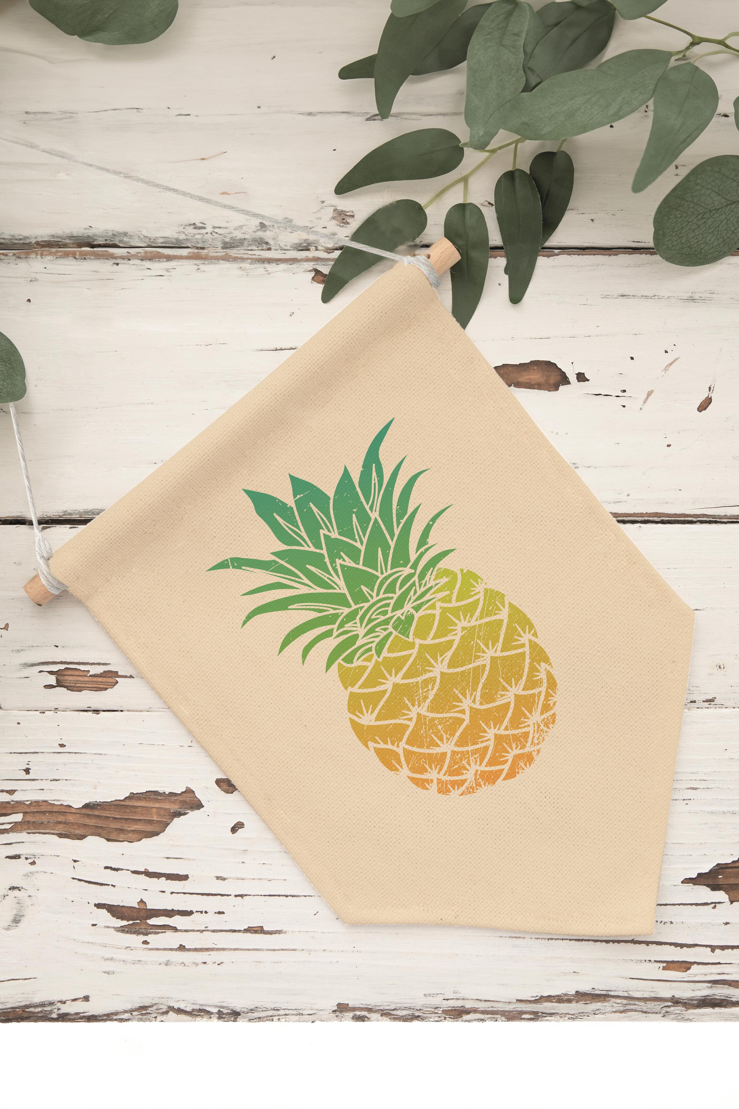 Çocuk Odası Dekor, Duvar Süsü, Ahşap Bebek Odası Dekor, Canvas Flama, Ananas - Sarı Yeşil