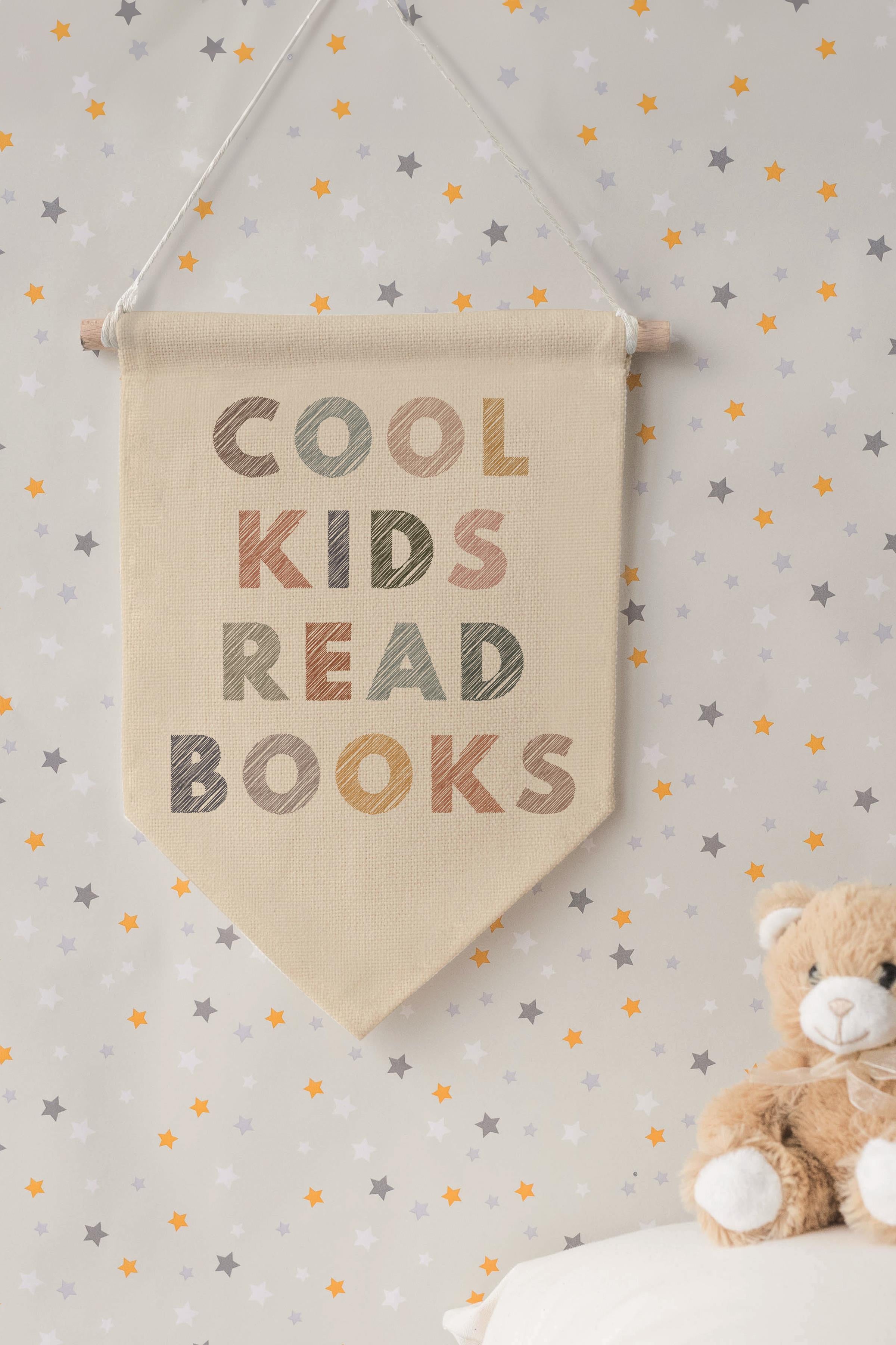 Çocuk Odası Dekor, Duvar Süsü, Ahşap Bebek Odası Dekor, Canvas Flama, Cool Kids Read Books