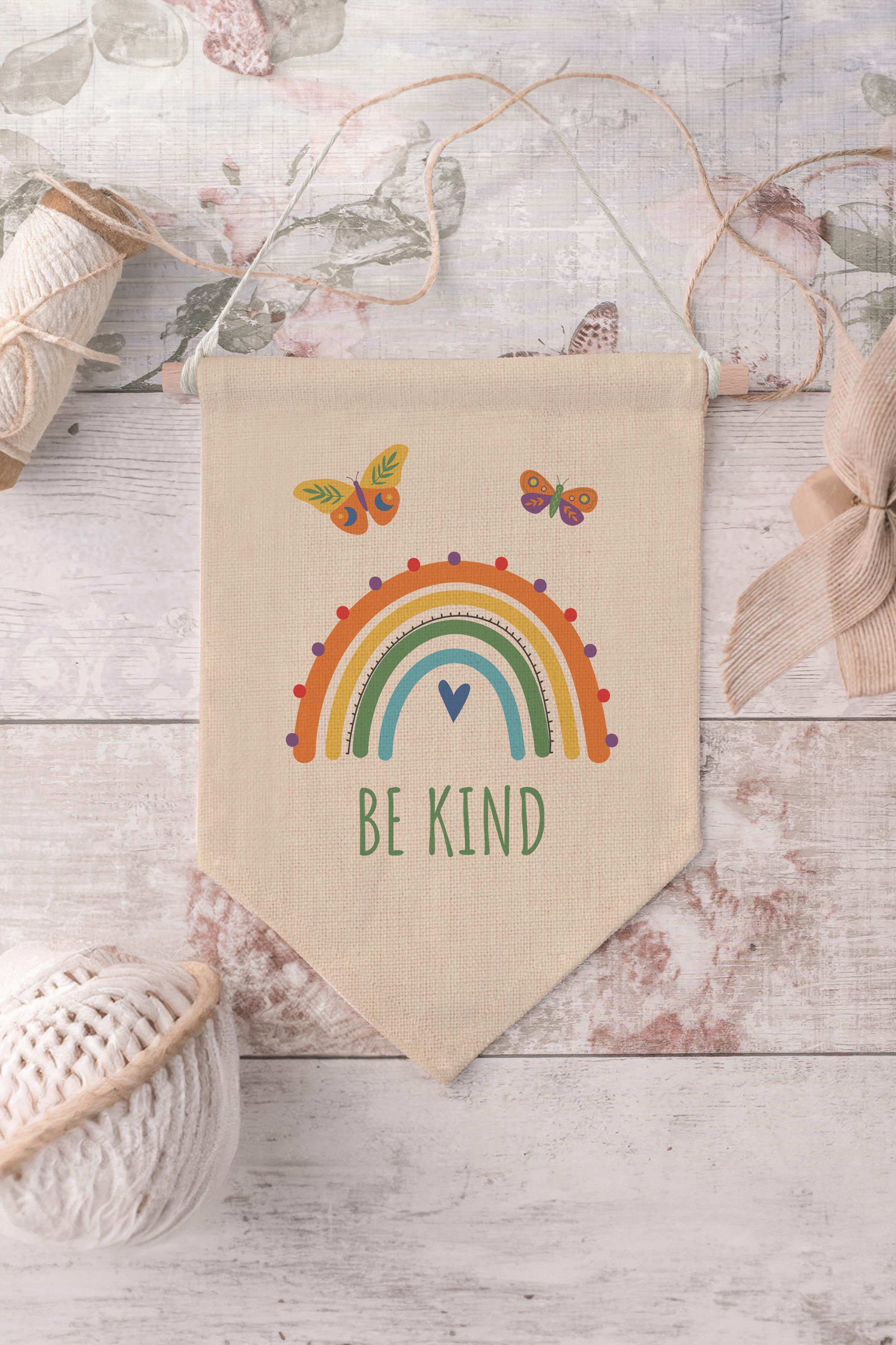 Çocuk Odası Dekor, Duvar Süsü, Ahşap Bebek Odası Dekor, Canvas Flama, Be Kind - Renkli