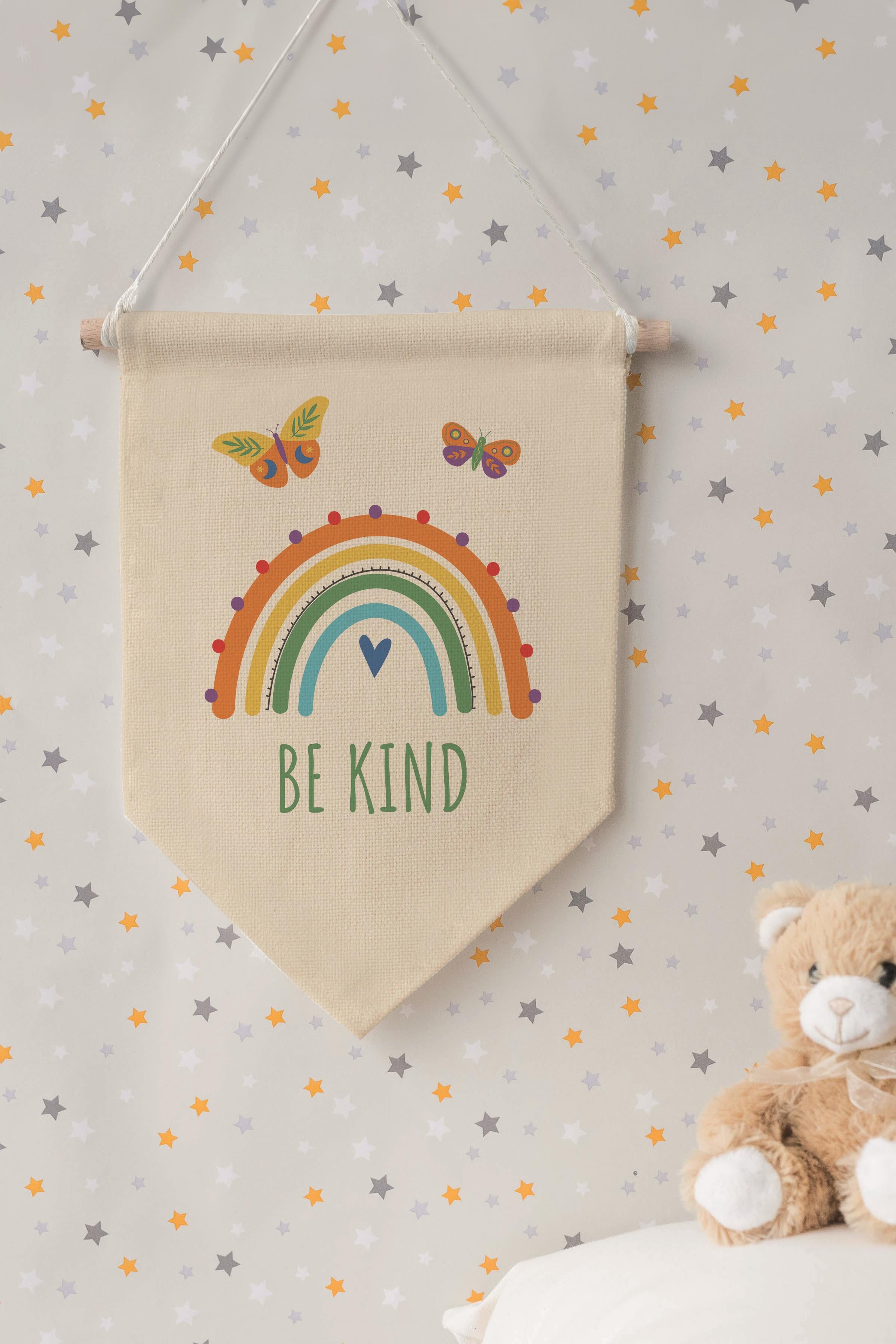 Çocuk Odası Dekor, Duvar Süsü, Ahşap Bebek Odası Dekor, Canvas Flama, Be Kind - Renkli