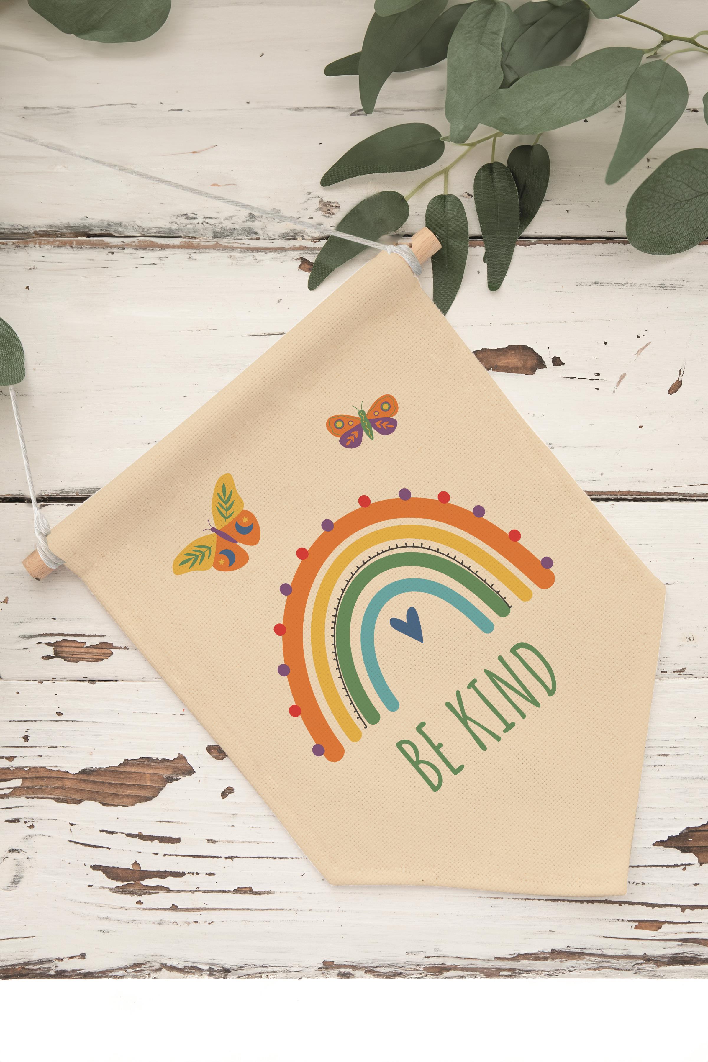 Çocuk Odası Dekor, Duvar Süsü, Ahşap Bebek Odası Dekor, Canvas Flama, Be Kind - Renkli