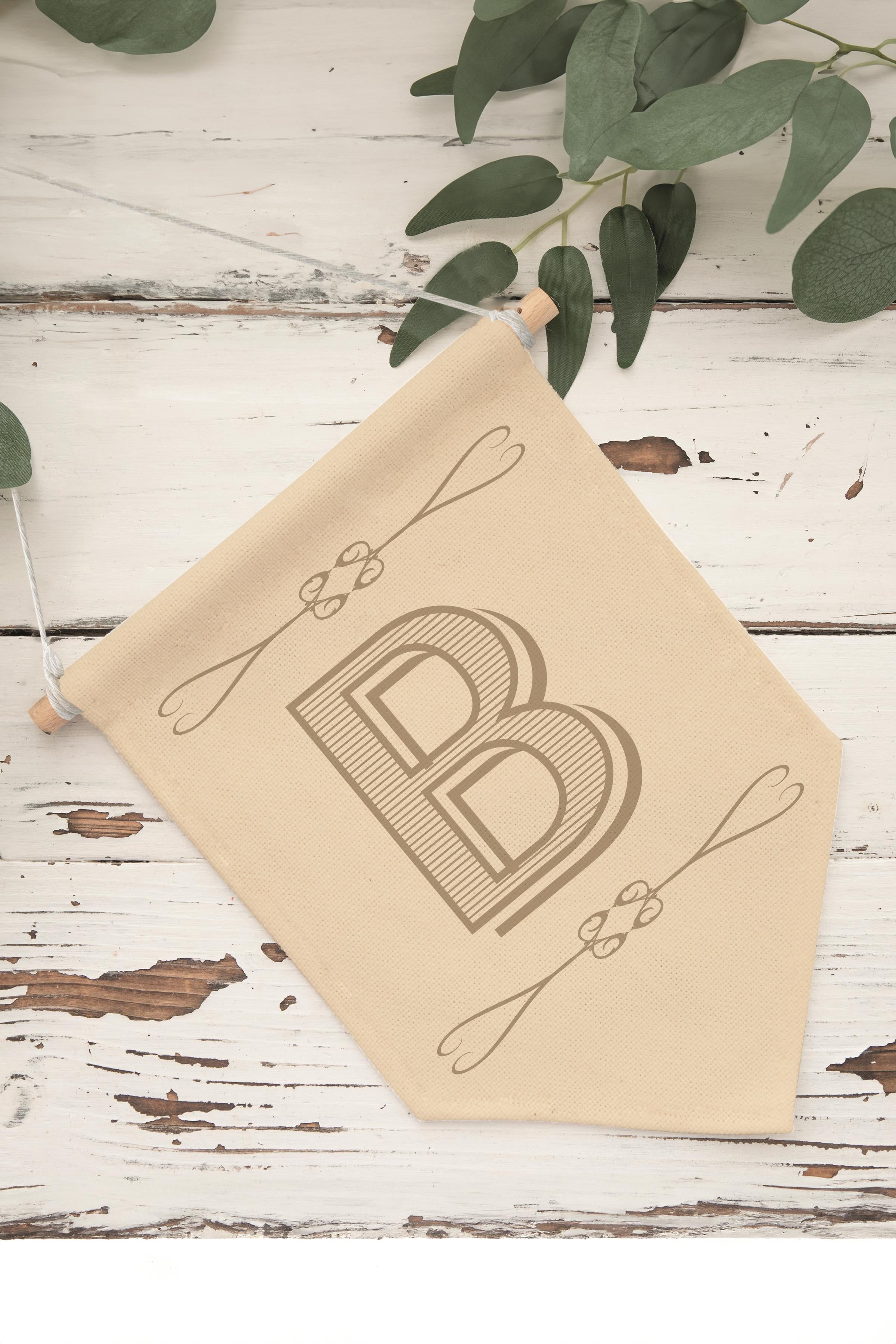 Çocuk Odası Dekor, Duvar Süsü, Ahşap Bebek Odası Dekor, Canvas Flama, Boho Monogram B Harfi