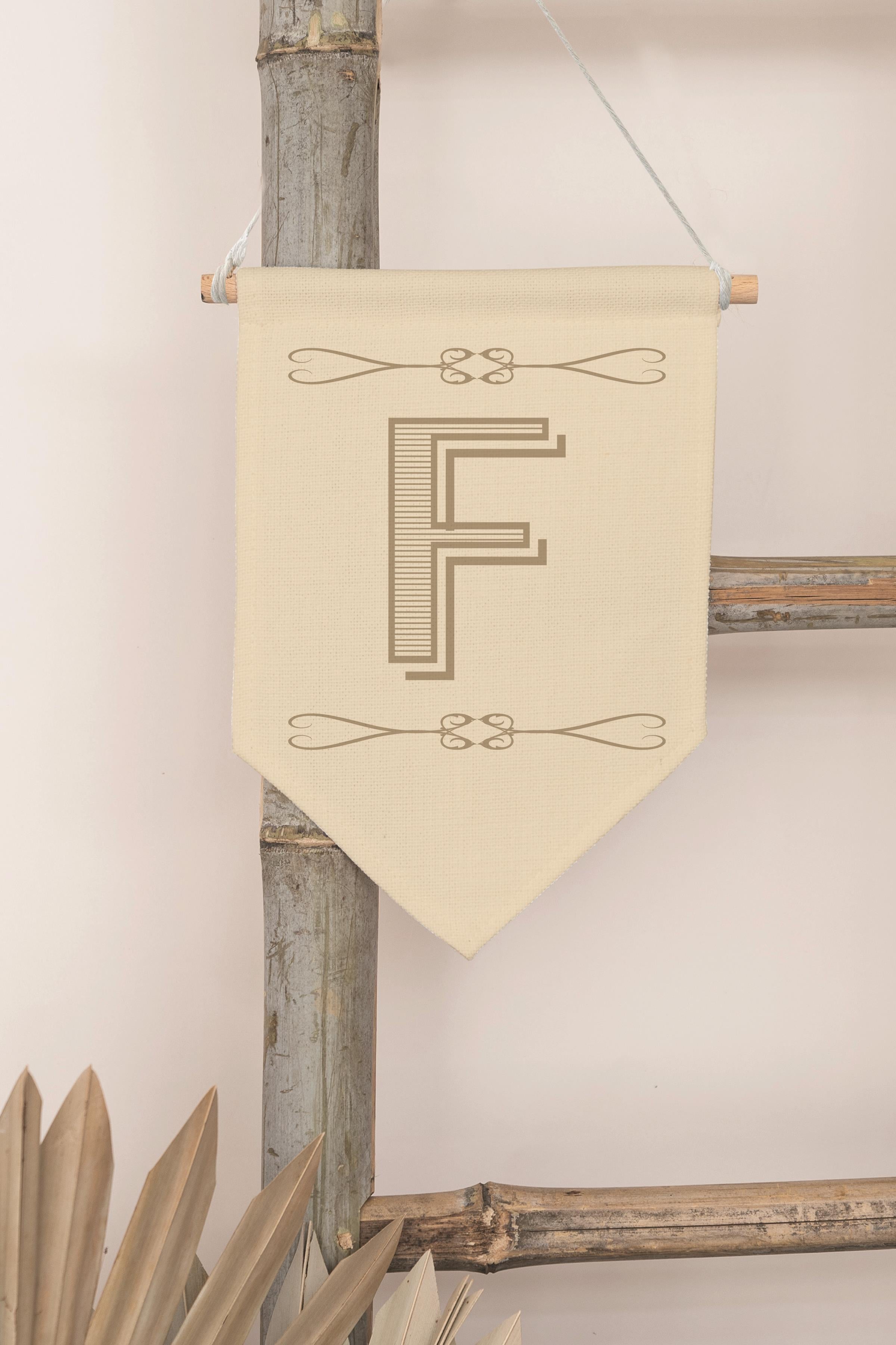 Çocuk Odası Dekor, Duvar Süsü, Ahşap Bebek Odası Dekor, Canvas Flama, Boho Monogram F Harfi