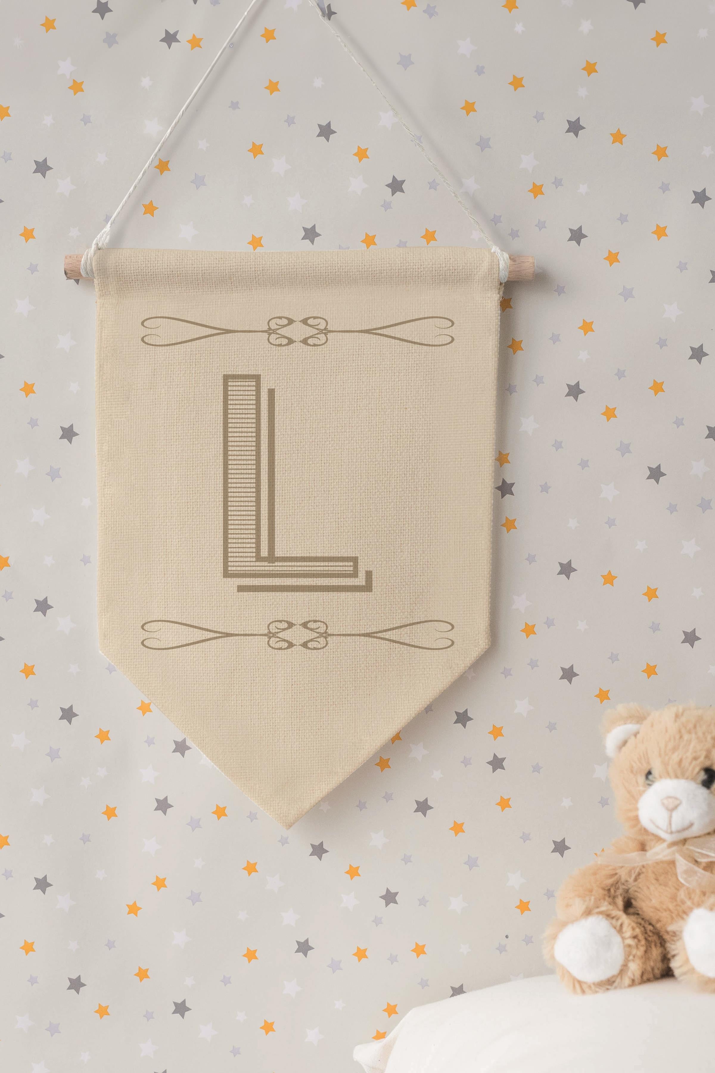 Çocuk Odası Dekor, Duvar Süsü, Ahşap Bebek Odası Dekor, Canvas Flama, Boho Monogram L Harfi