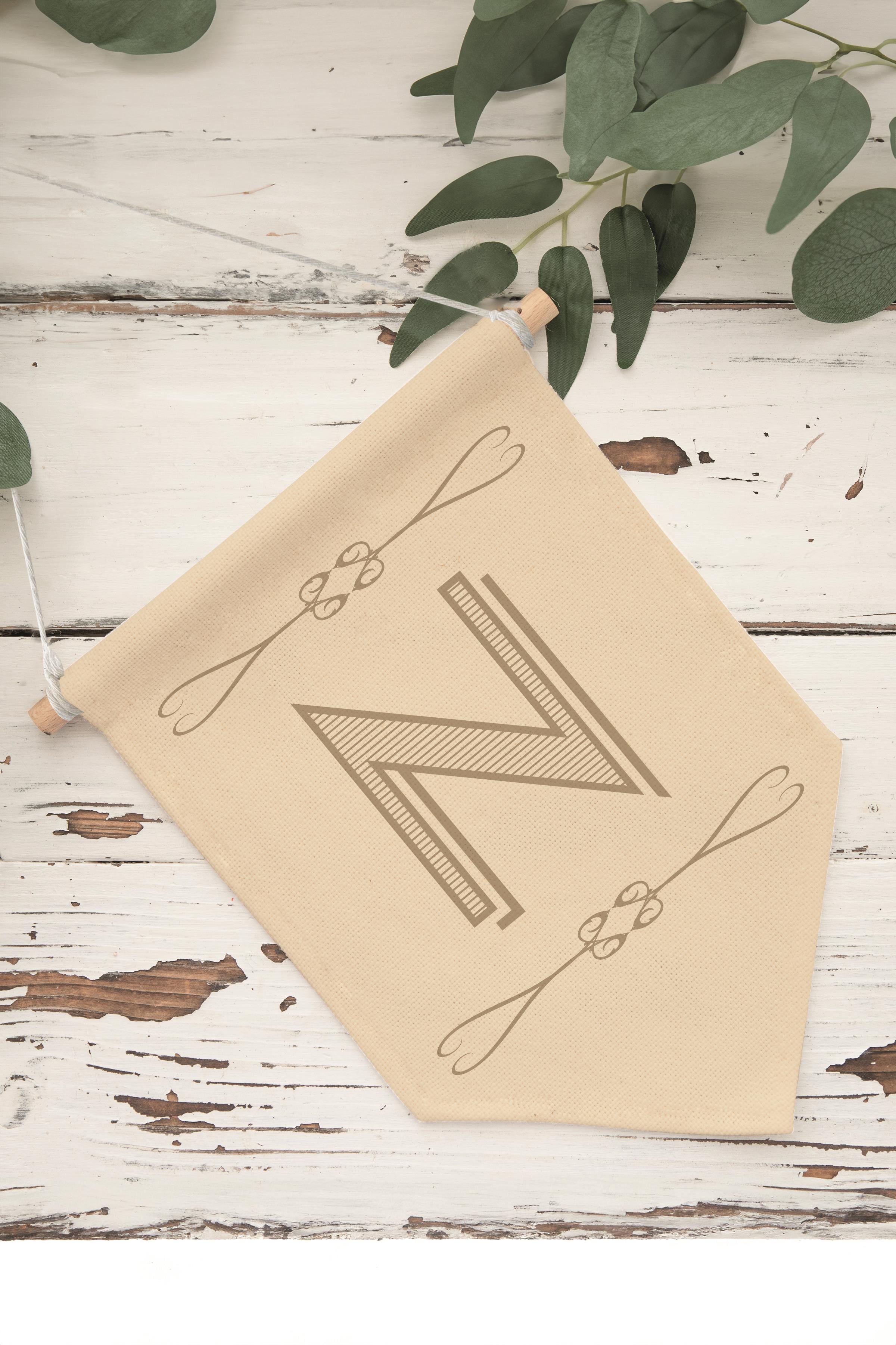 Çocuk Odası Dekor, Duvar Süsü, Ahşap Bebek Odası Dekor, Canvas Flama, Boho Monogram N Harfi