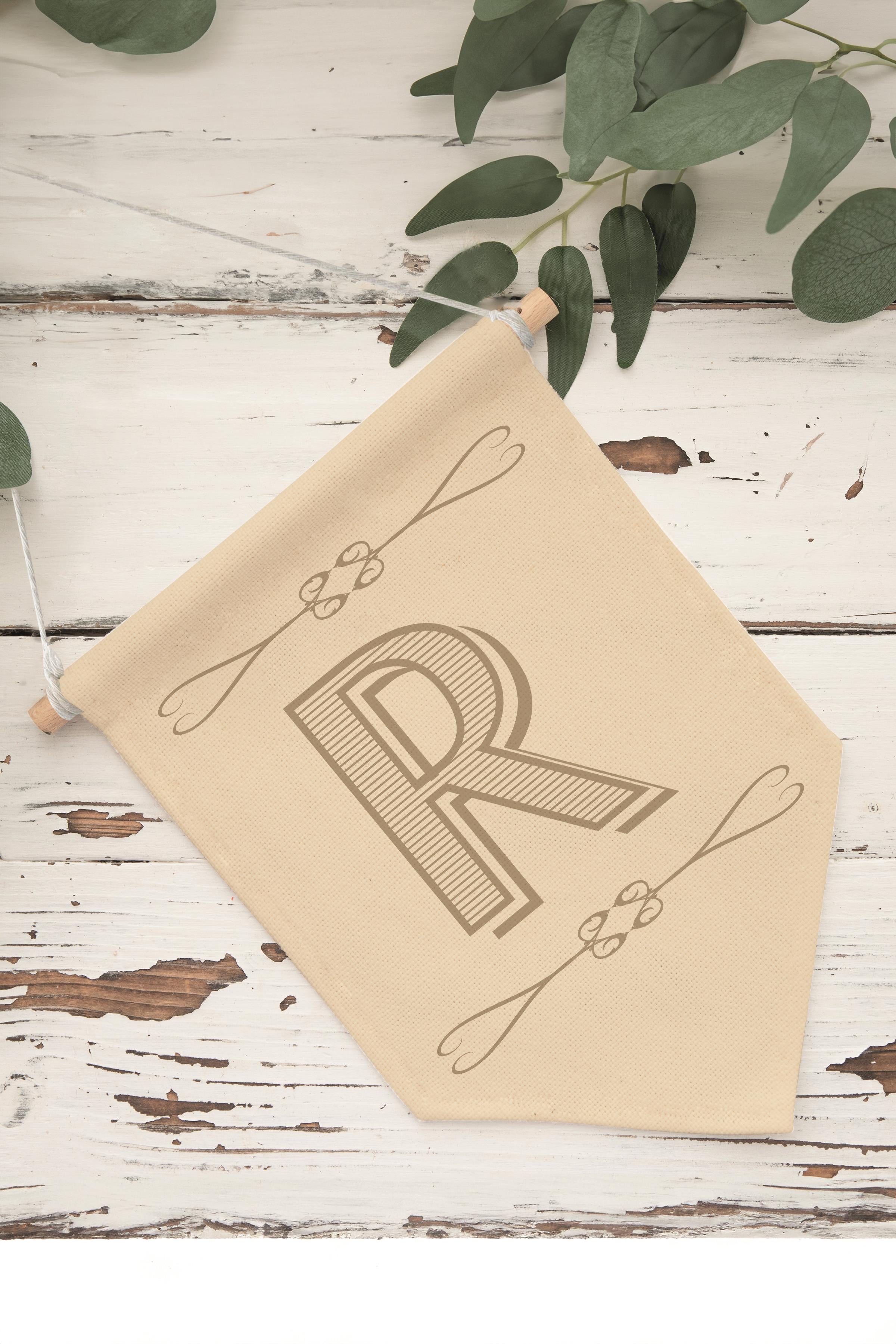 Çocuk Odası Dekor, Duvar Süsü, Ahşap Bebek Odası Dekor, Canvas Flama, Boho Monogram R Harfi