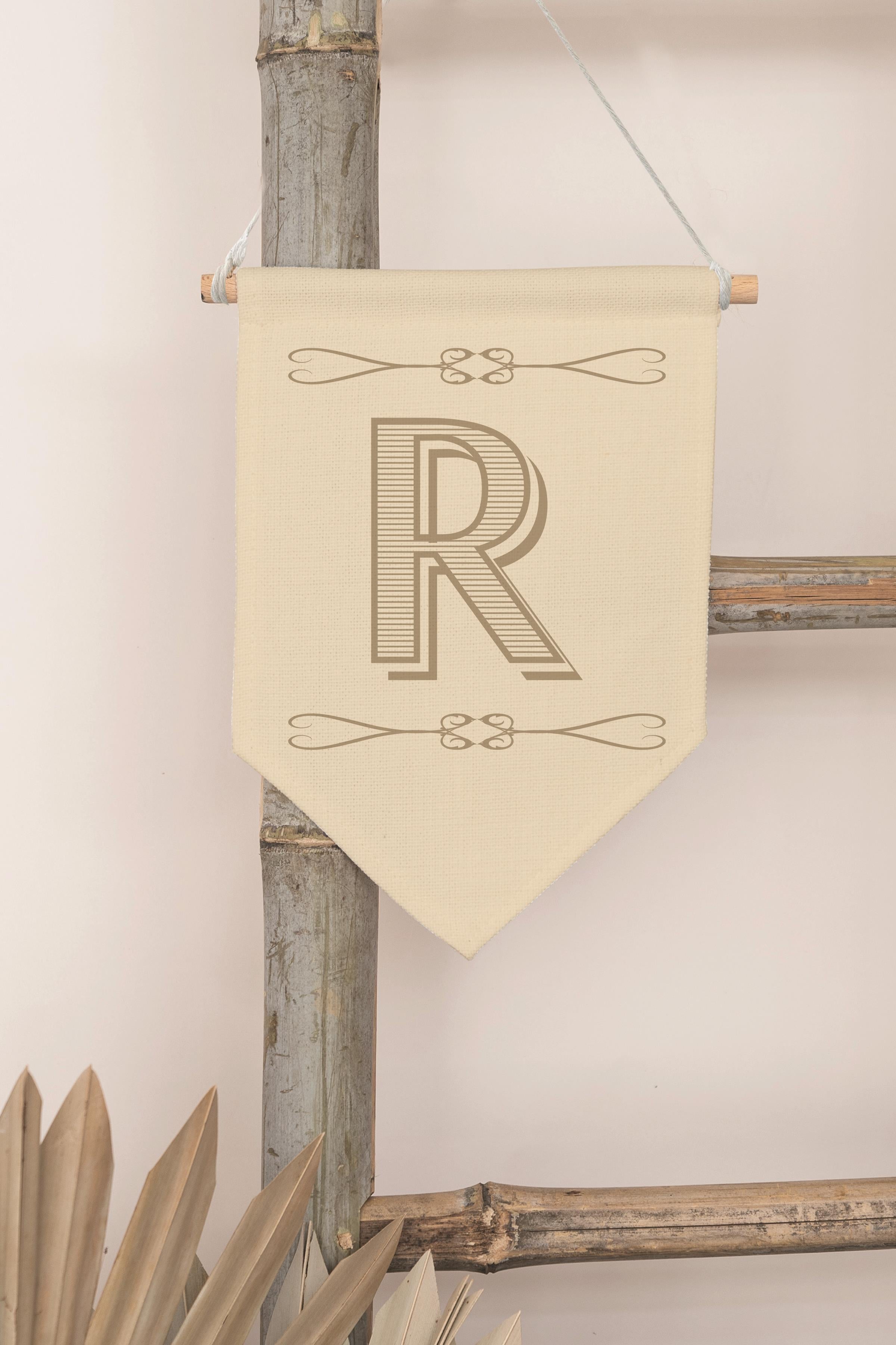 Çocuk Odası Dekor, Duvar Süsü, Ahşap Bebek Odası Dekor, Canvas Flama, Boho Monogram R Harfi