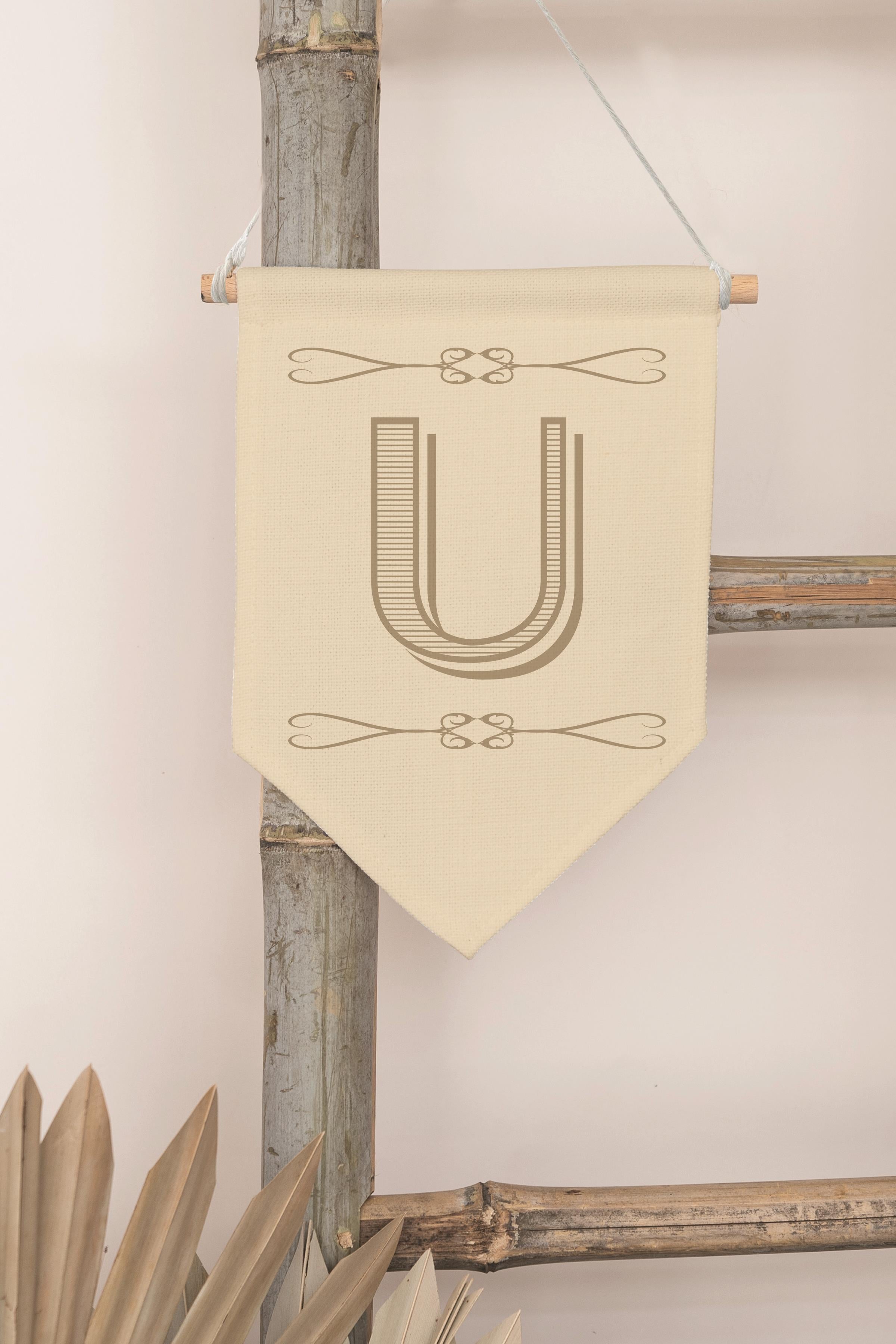 Çocuk Odası Dekor, Duvar Süsü, Ahşap Bebek Odası Dekor, Canvas Flama, Boho Monogram U Harfi