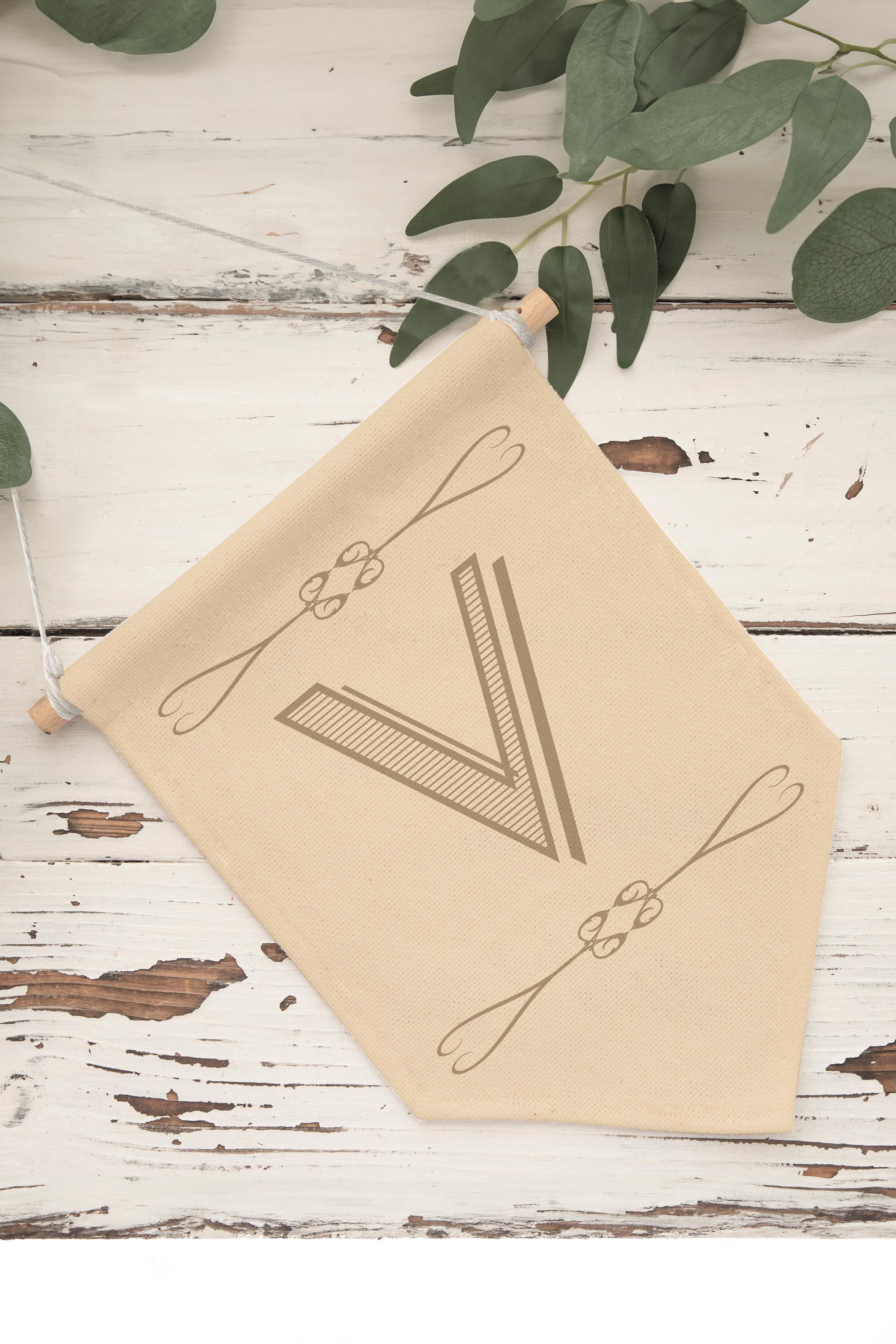 Çocuk Odası Dekor, Duvar Süsü, Ahşap Bebek Odası Dekor, Canvas Flama, Boho Monogram V Harfi