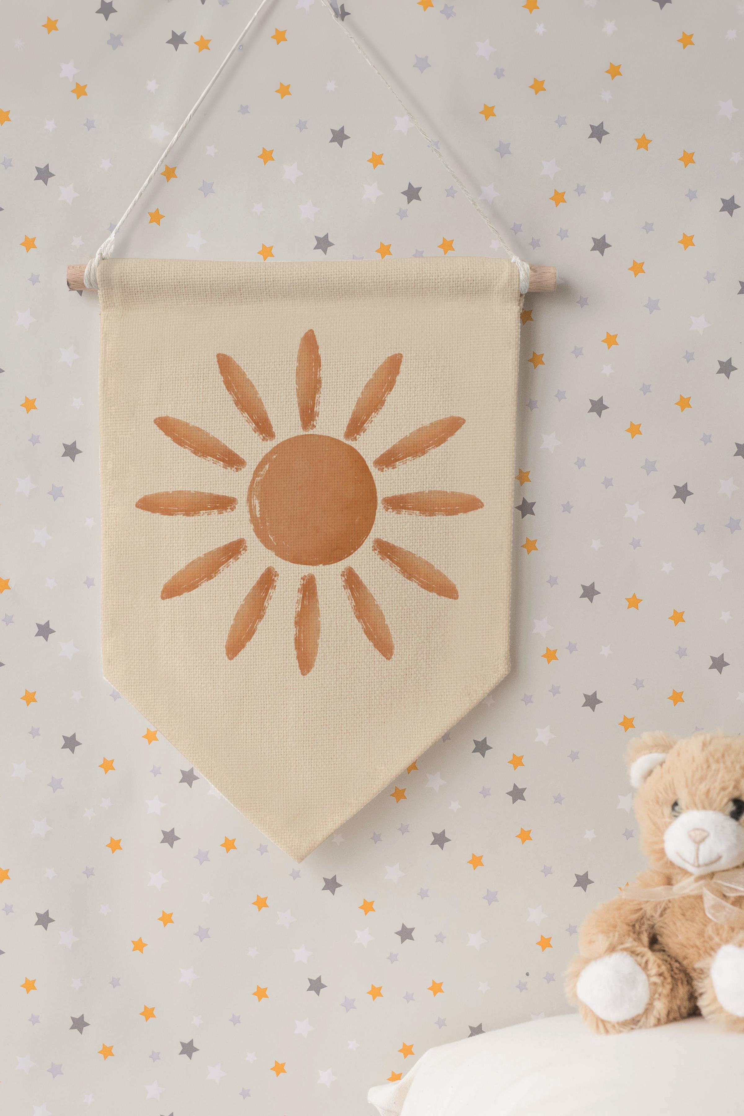 Çocuk Odası Dekor, Duvar Süsü, Ahşap Bebek Odası Dekor, Canvas Flama, Çiçek - Mavi Beyaz