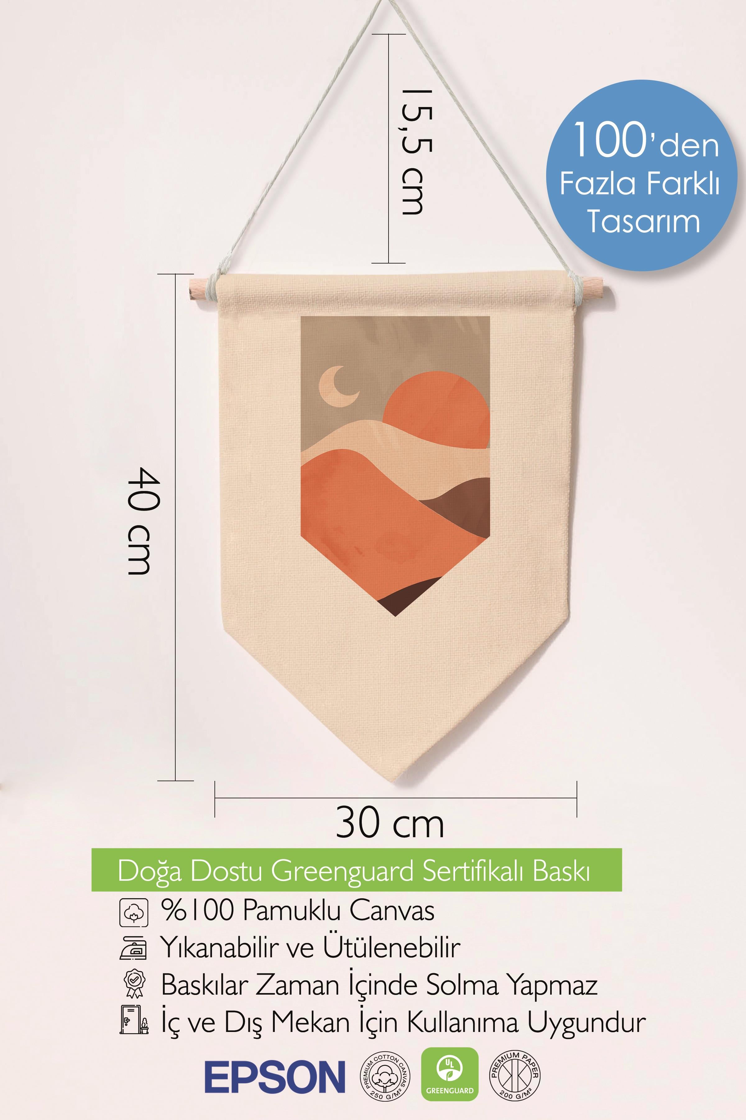 Çocuk Odası Dekor, Duvar Süsü, Ahşap Bebek Odası Dekor, Canvas Flama, Dağ Manzarası - Kahverengi