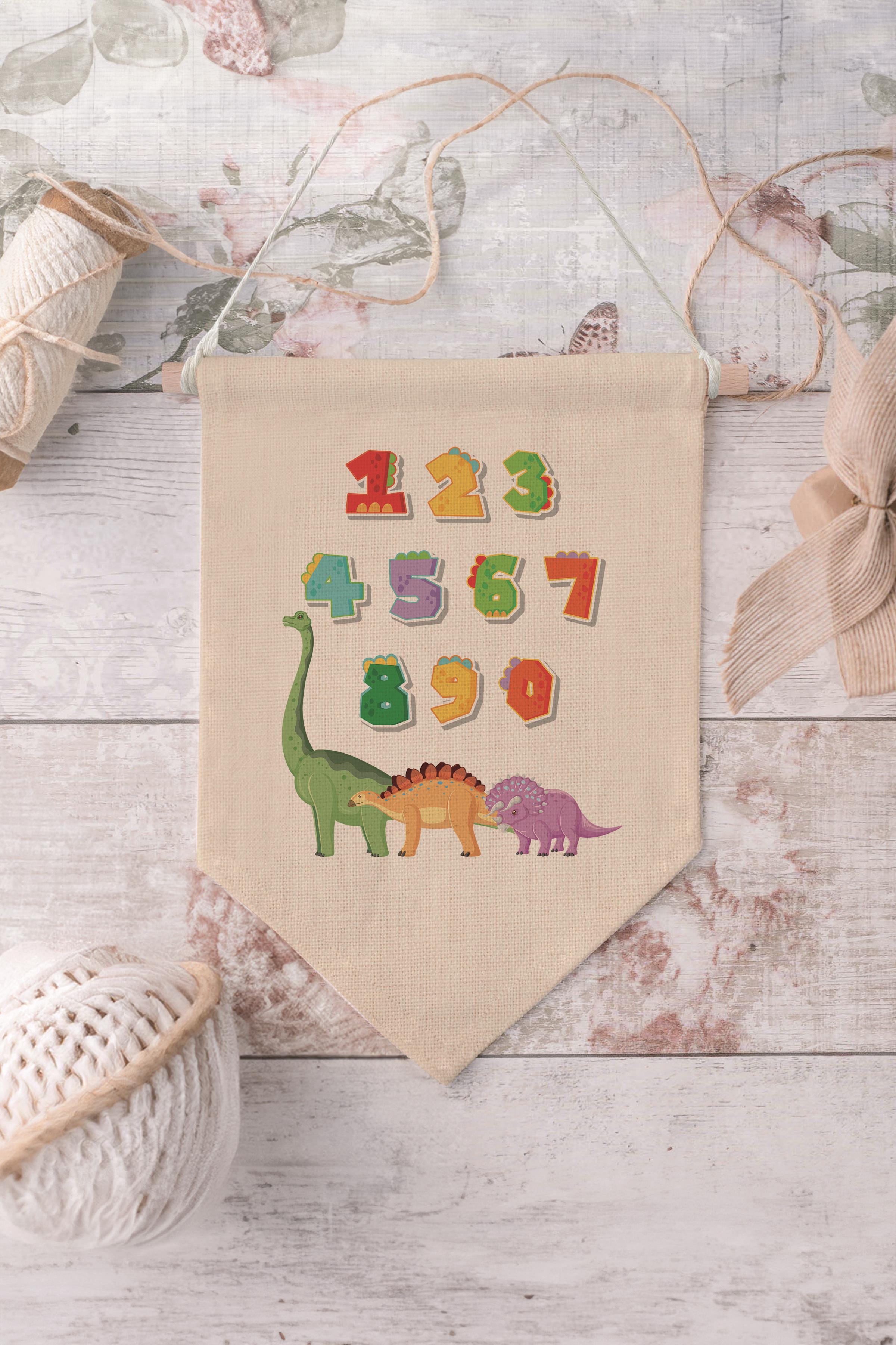 Çocuk Odası Dekor, Duvar Süsü, Ahşap Bebek Odası Dekor, Canvas Flama, Dinozorlu Sayılar