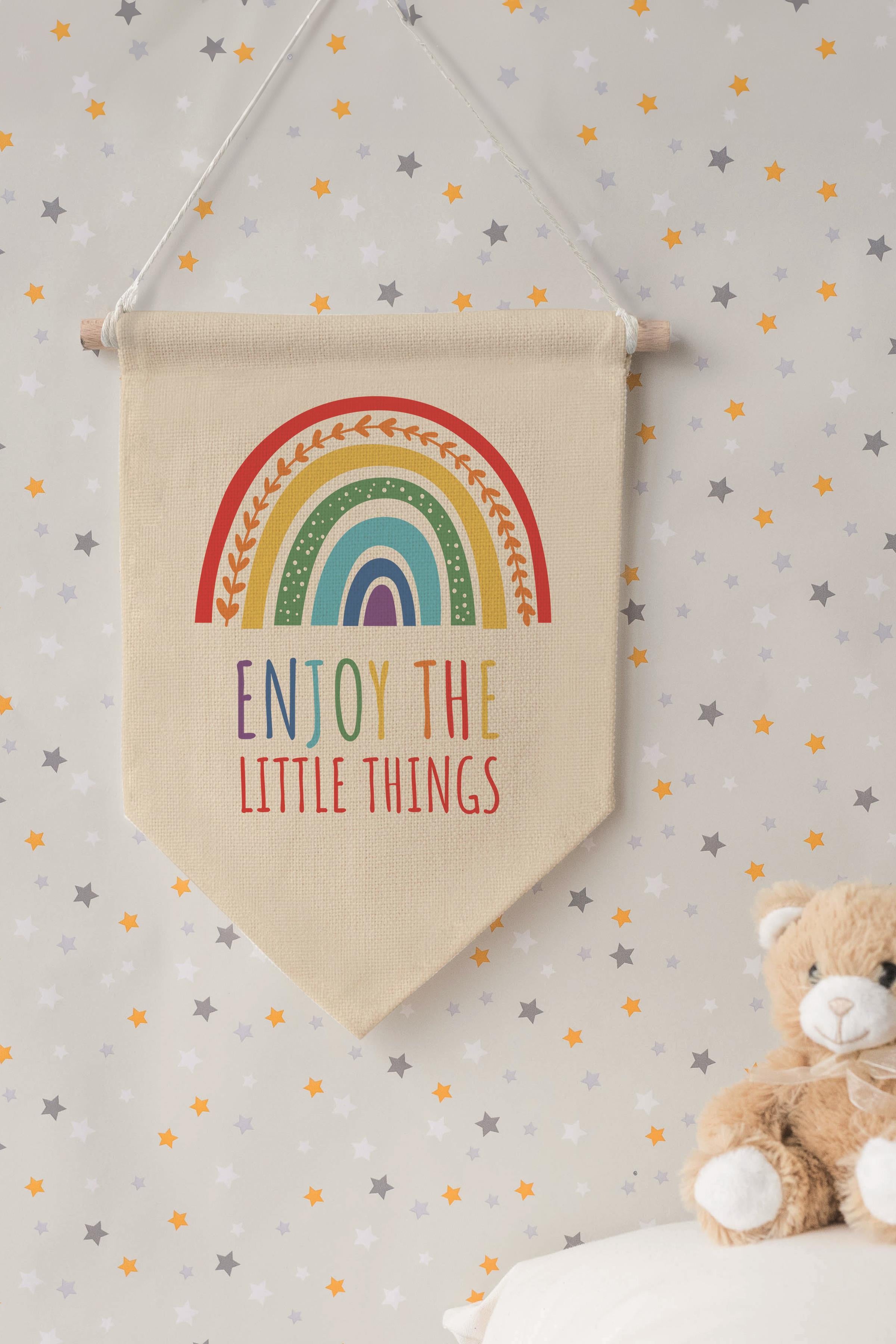 Çocuk Odası Dekor, Duvar Süsü, Ahşap Bebek Odası Dekor, Canvas Flama, Enjoy the Little Things