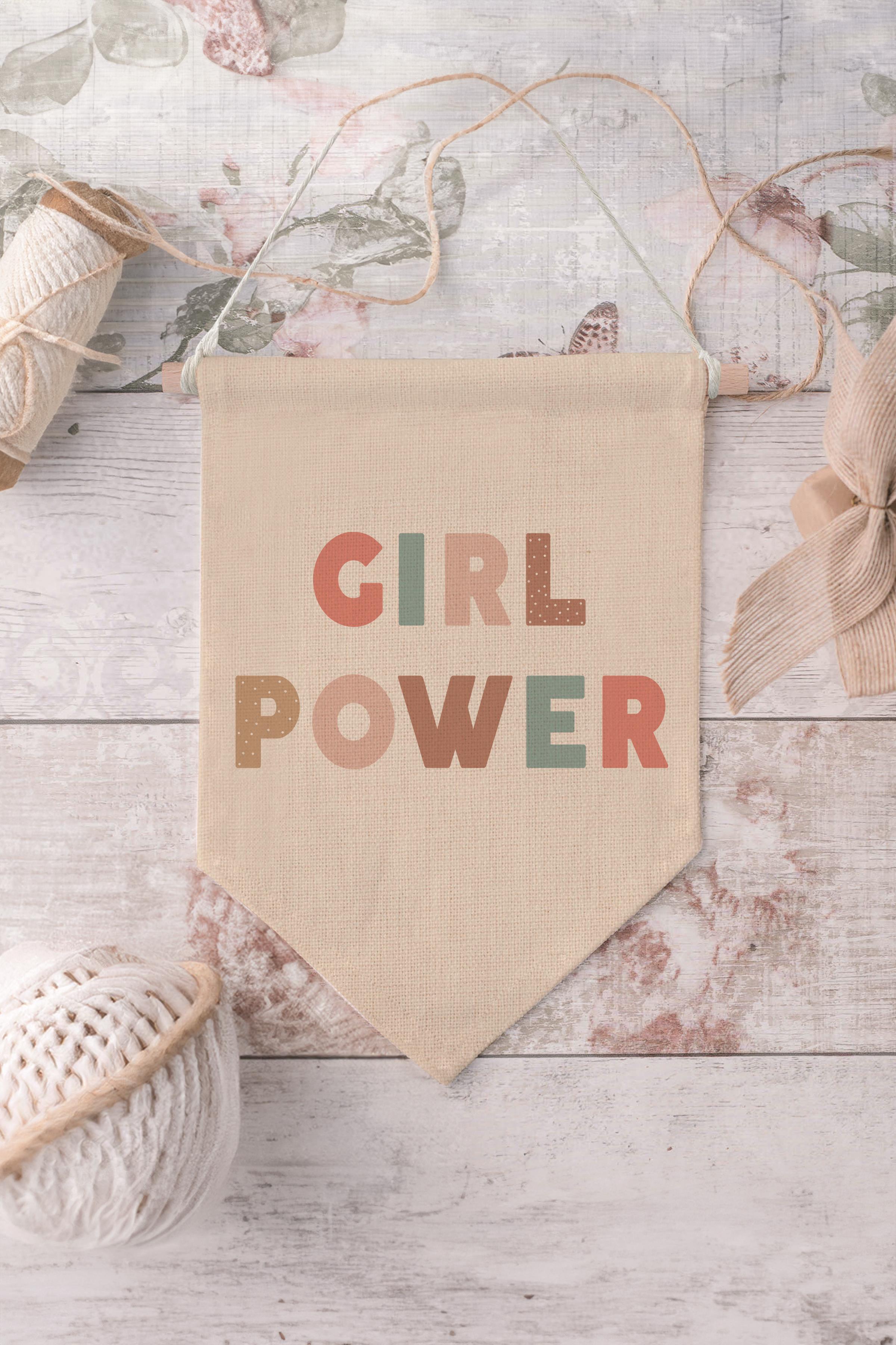 Çocuk Odası Dekor, Duvar Süsü, Ahşap Bebek Odası Dekor, Canvas Flama, Girl Power - Renkli