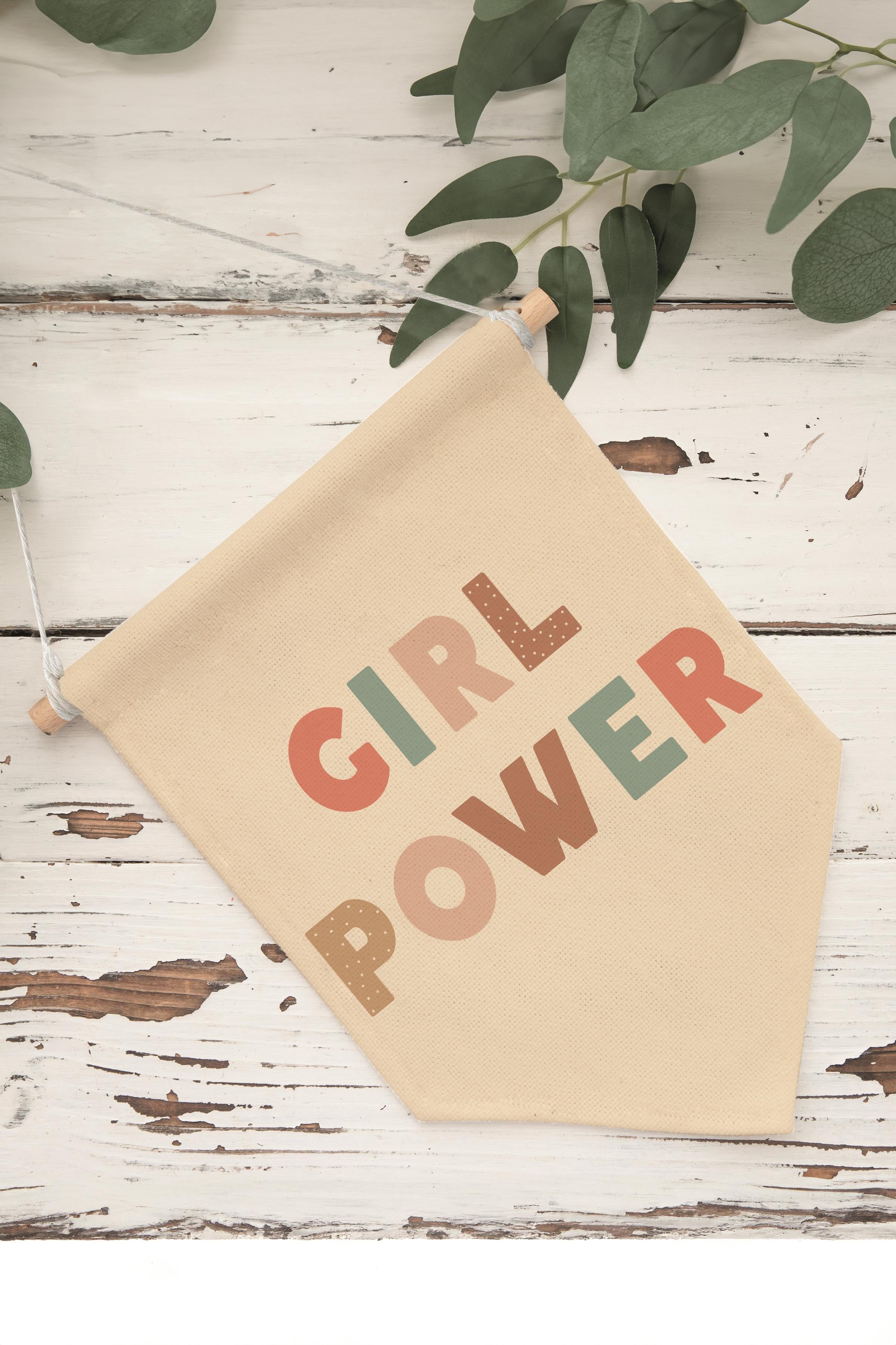 Çocuk Odası Dekor, Duvar Süsü, Ahşap Bebek Odası Dekor, Canvas Flama, Girl Power - Renkli